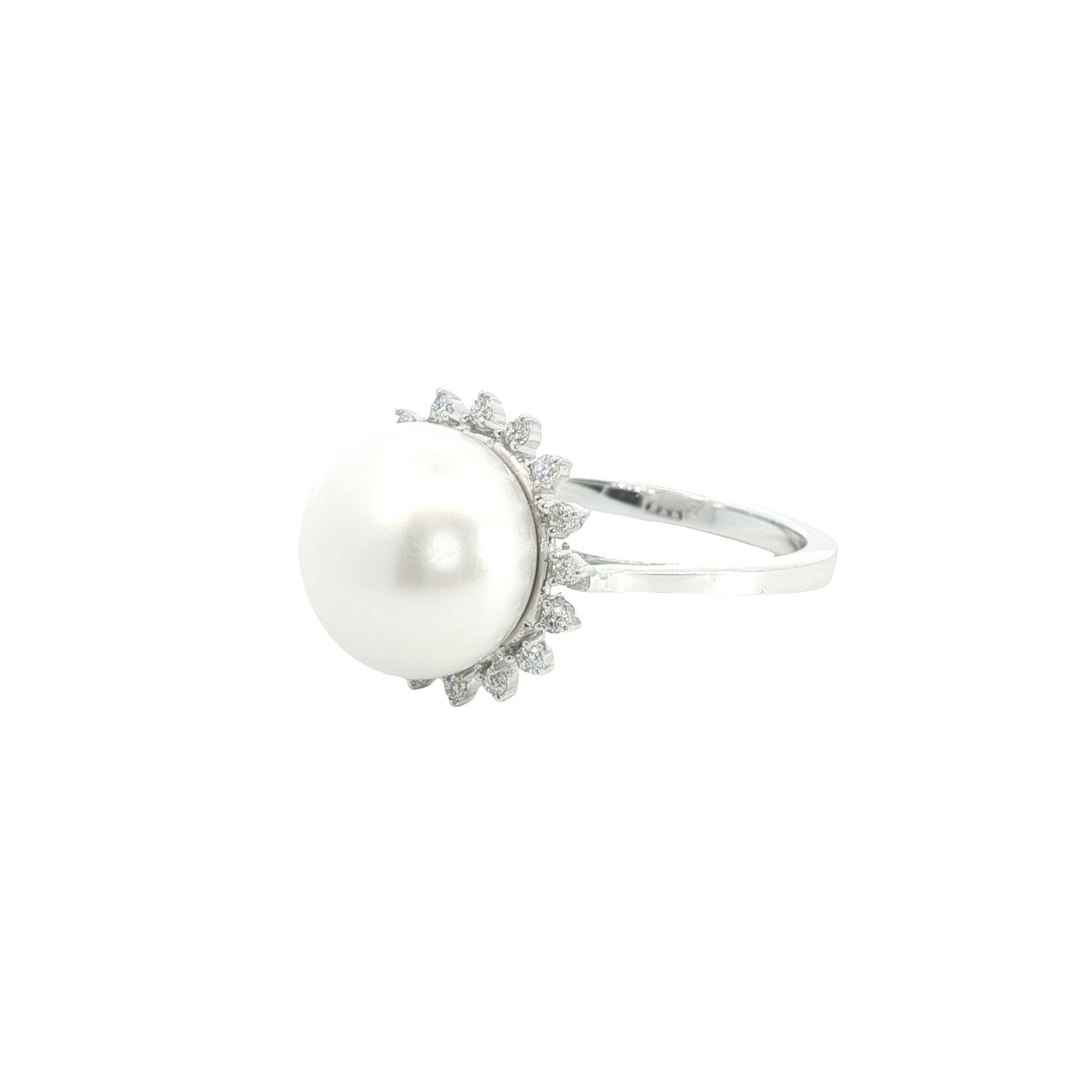Pearl with Round Brilliant Cut Lab grown Diamond Engagement Ring