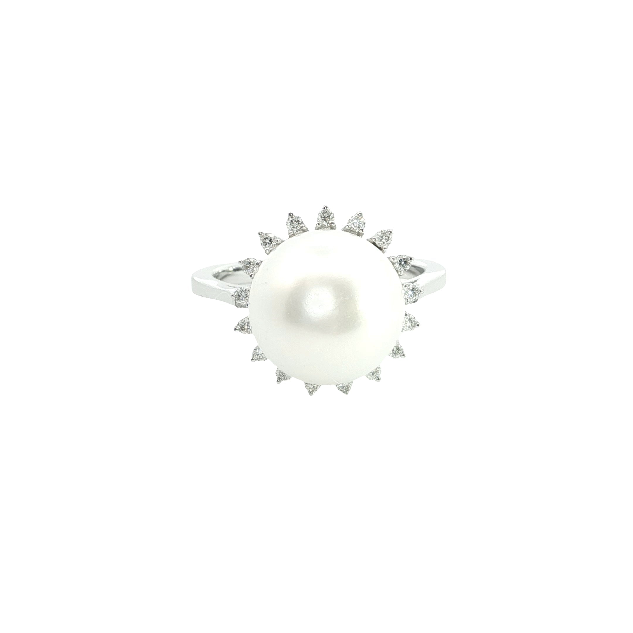 Pearl with Round Brilliant Cut Lab grown Diamond Engagement Ring