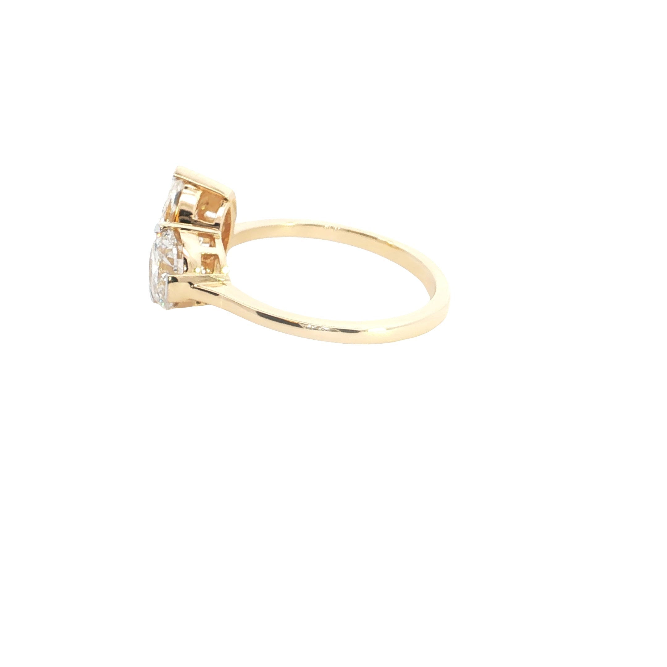 marquise and round brilliant cut lab grown diamond two stone ring