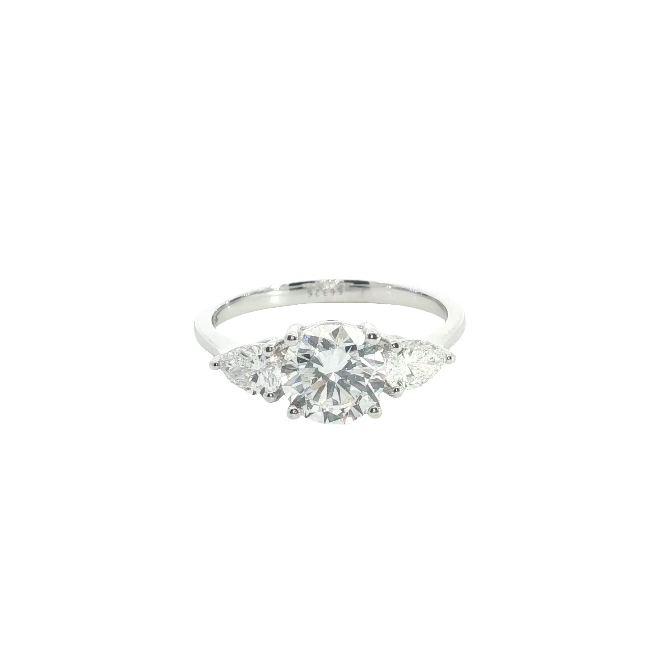 Round Brilliant cut with Pear Cut Lab grown Diamond Three Stone Engagement Ring