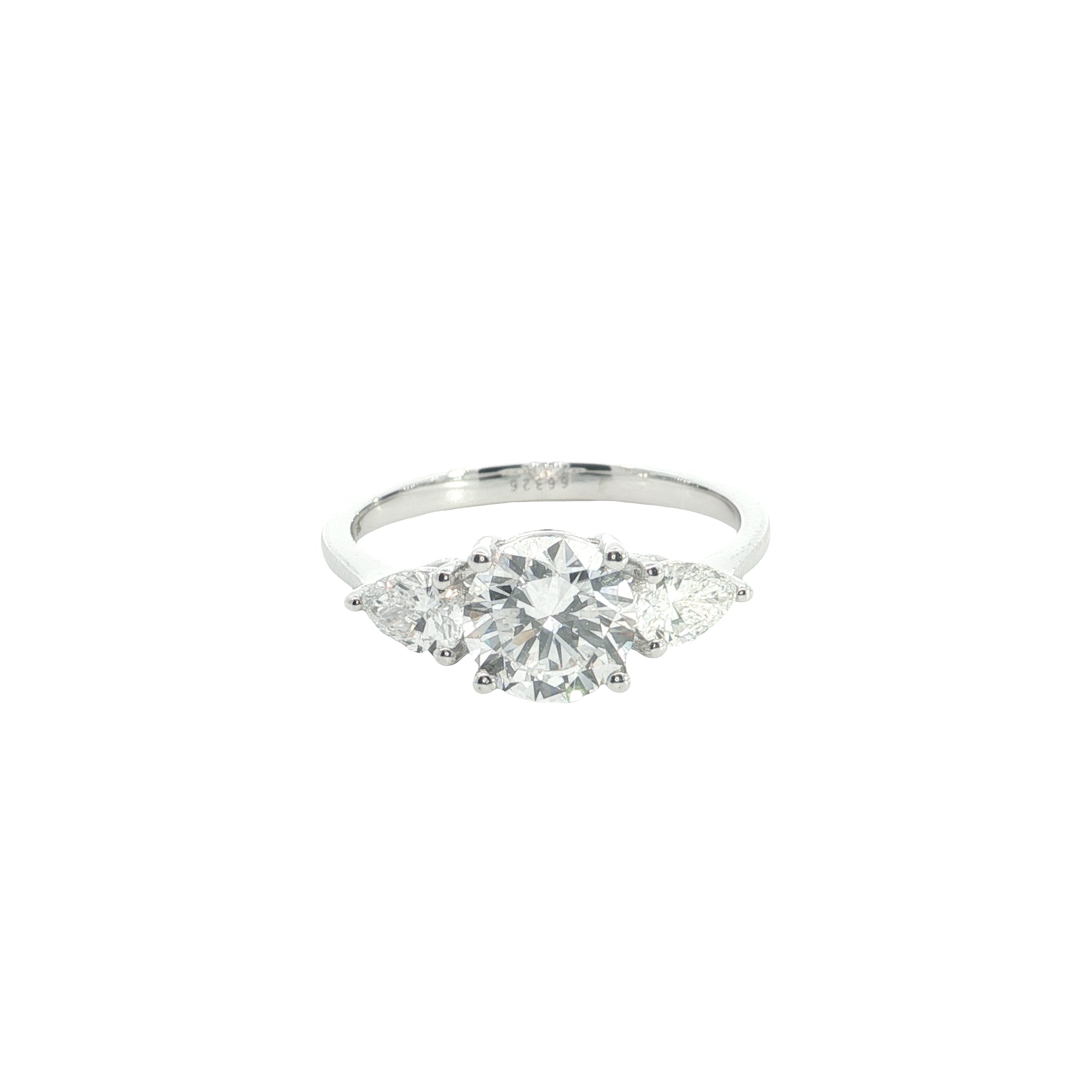 Round Brilliant cut with Pear Cut Lab grown Diamond Three Stone Engagement Ring