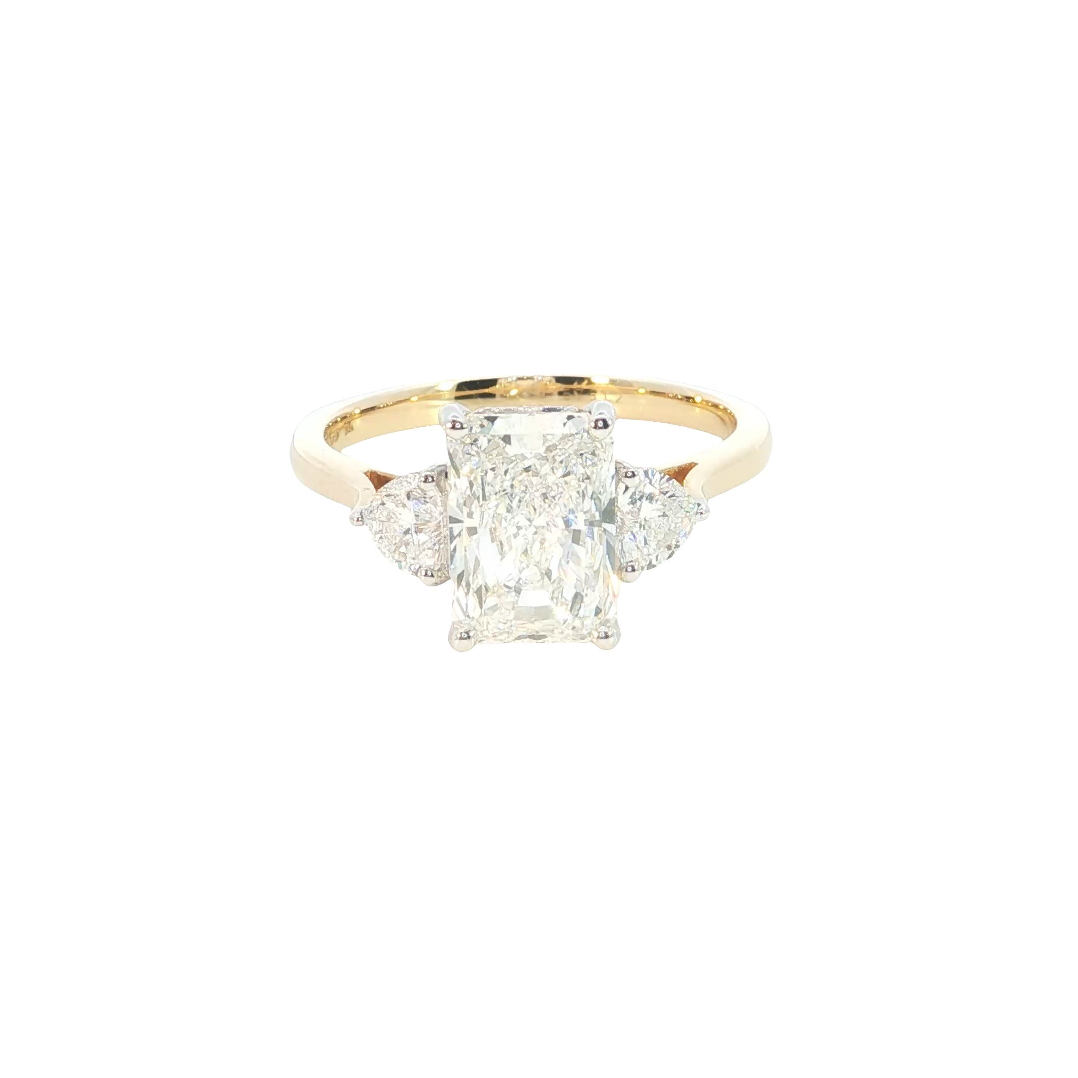 Radiant and Heart Cut Lab grown Diamond Three Stone Engagement Ring