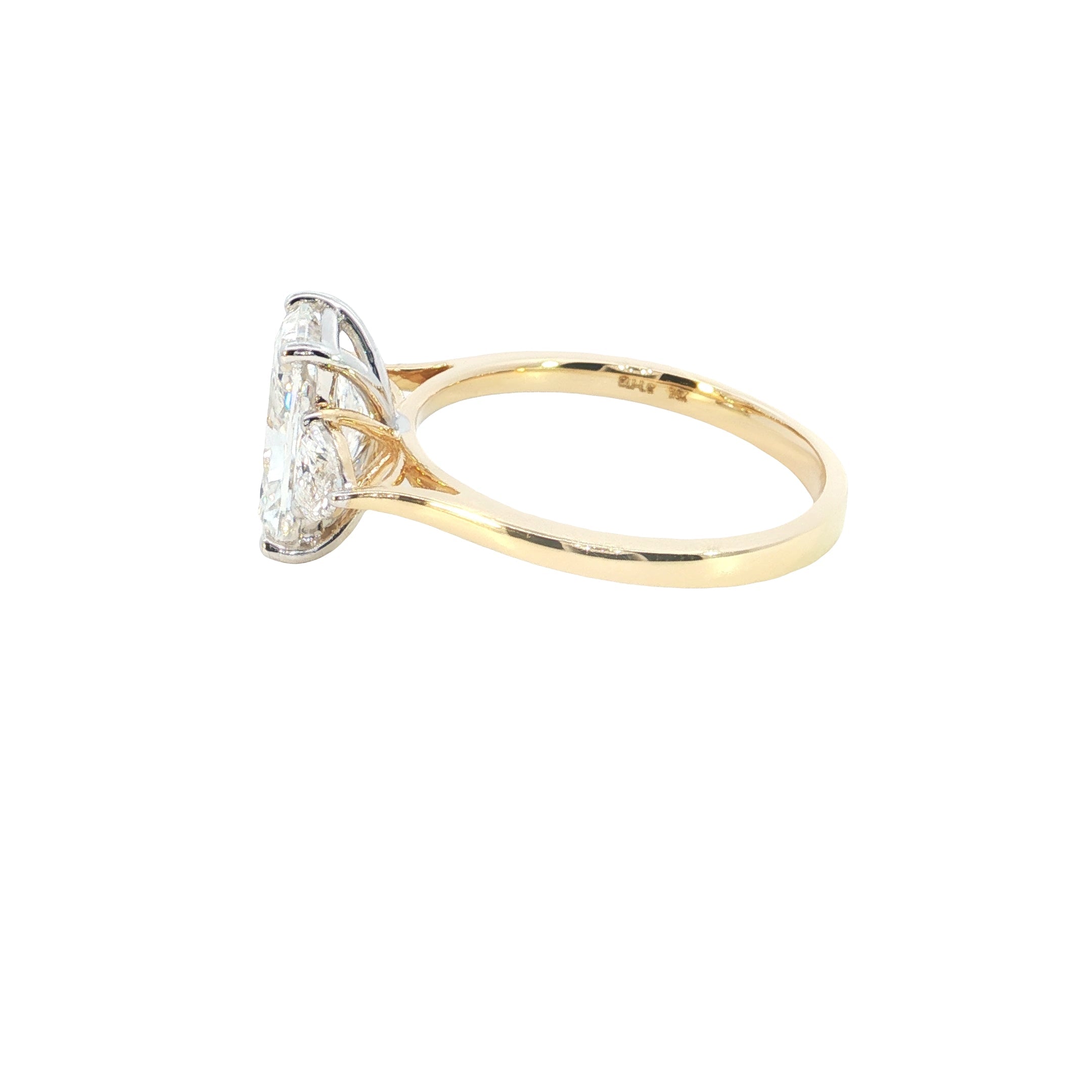 Radiant and Heart Cut Lab grown Diamond Three Stone Engagement Ring