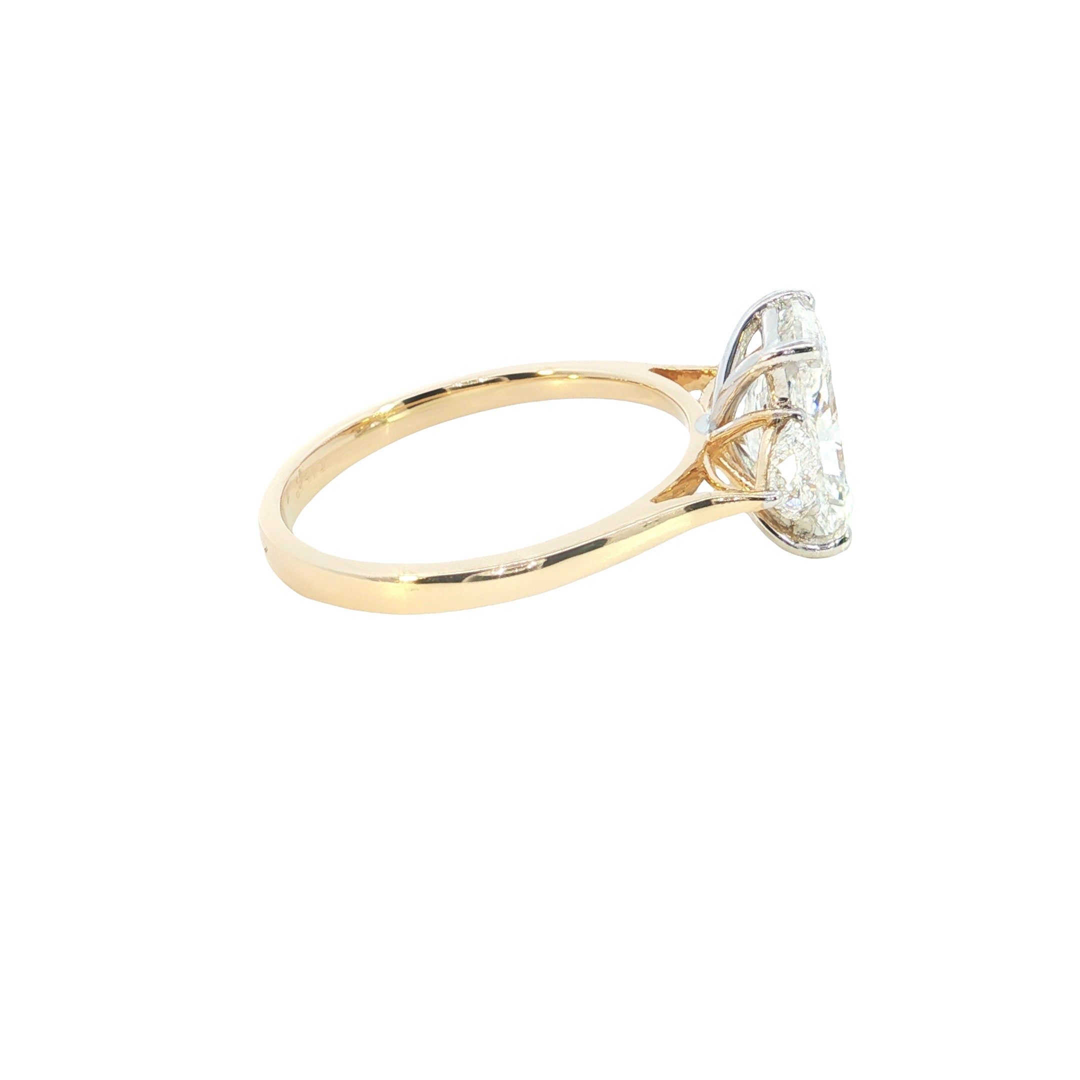 Radiant and Heart Cut Lab grown Diamond Three Stone Engagement Ring