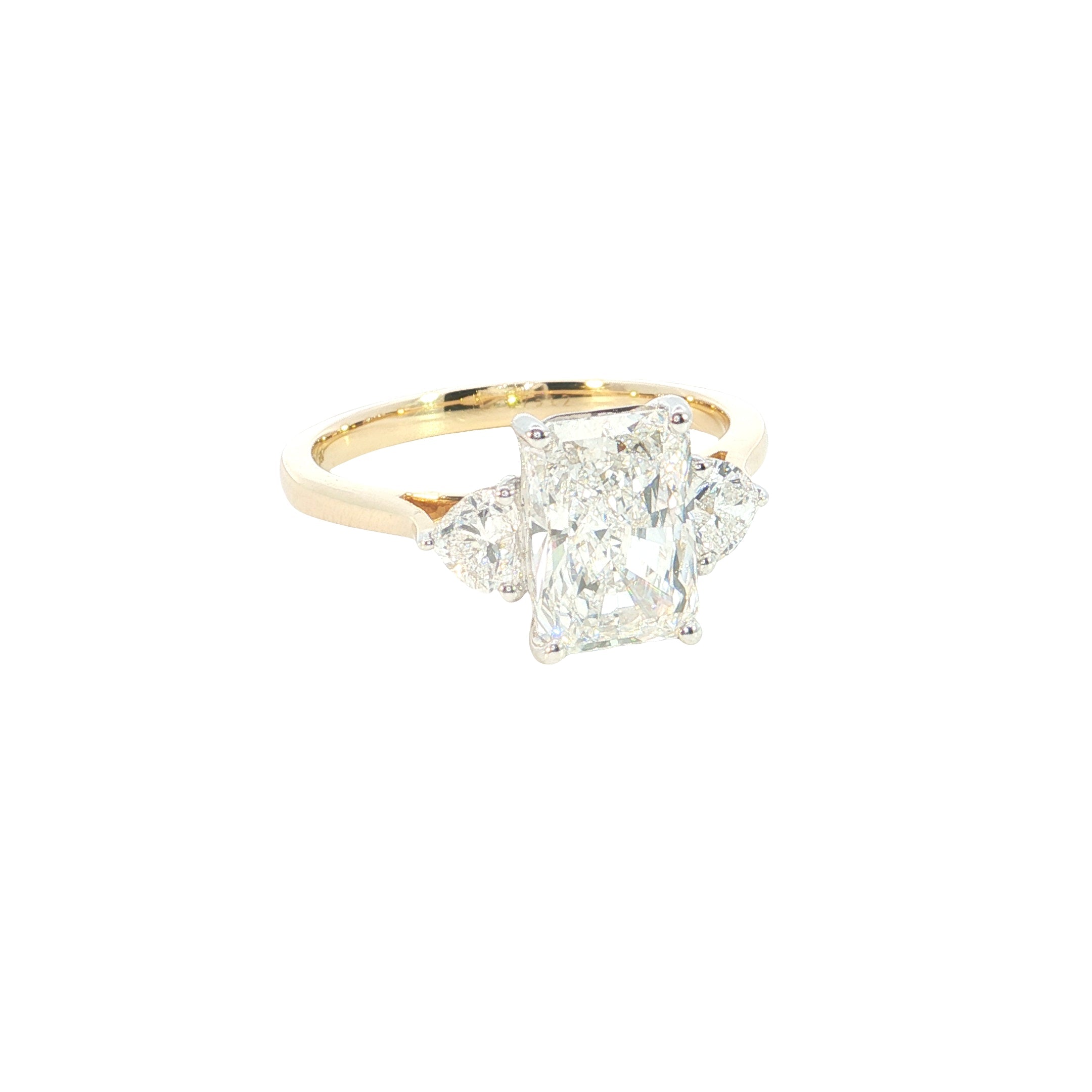 Radiant and Heart Cut Lab grown Diamond Three Stone Engagement Ring