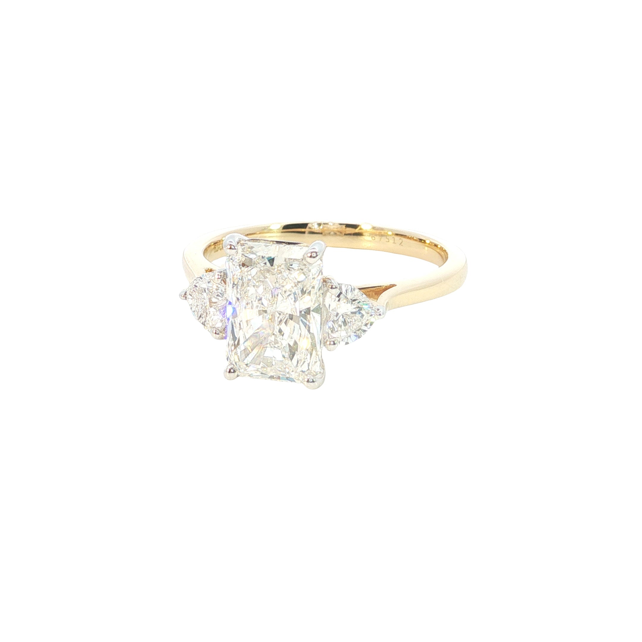 Radiant and Heart Cut Lab grown Diamond Three Stone Engagement Ring