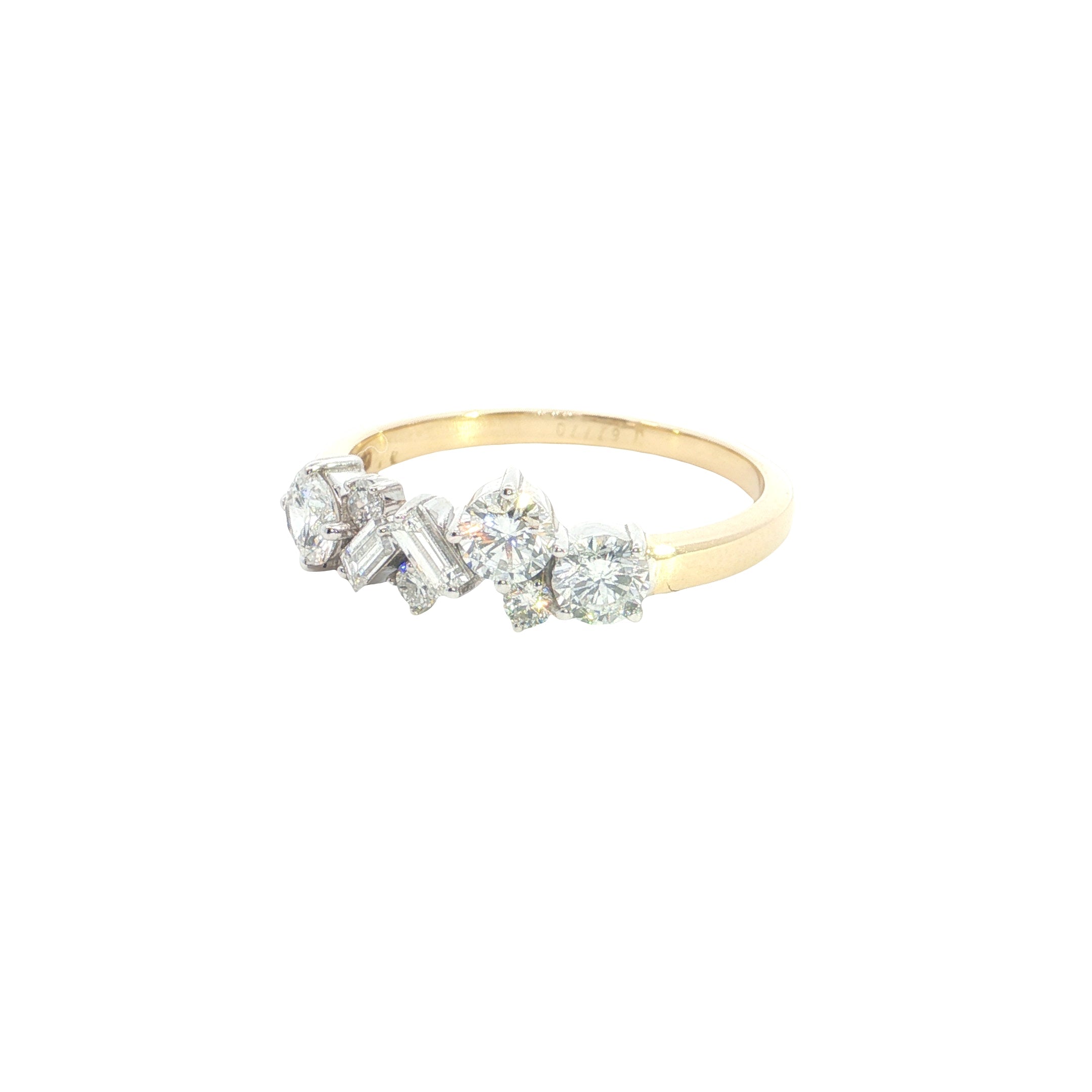 BAGUETTE  with round brilliant cut lab grown diamond  fashion ring band