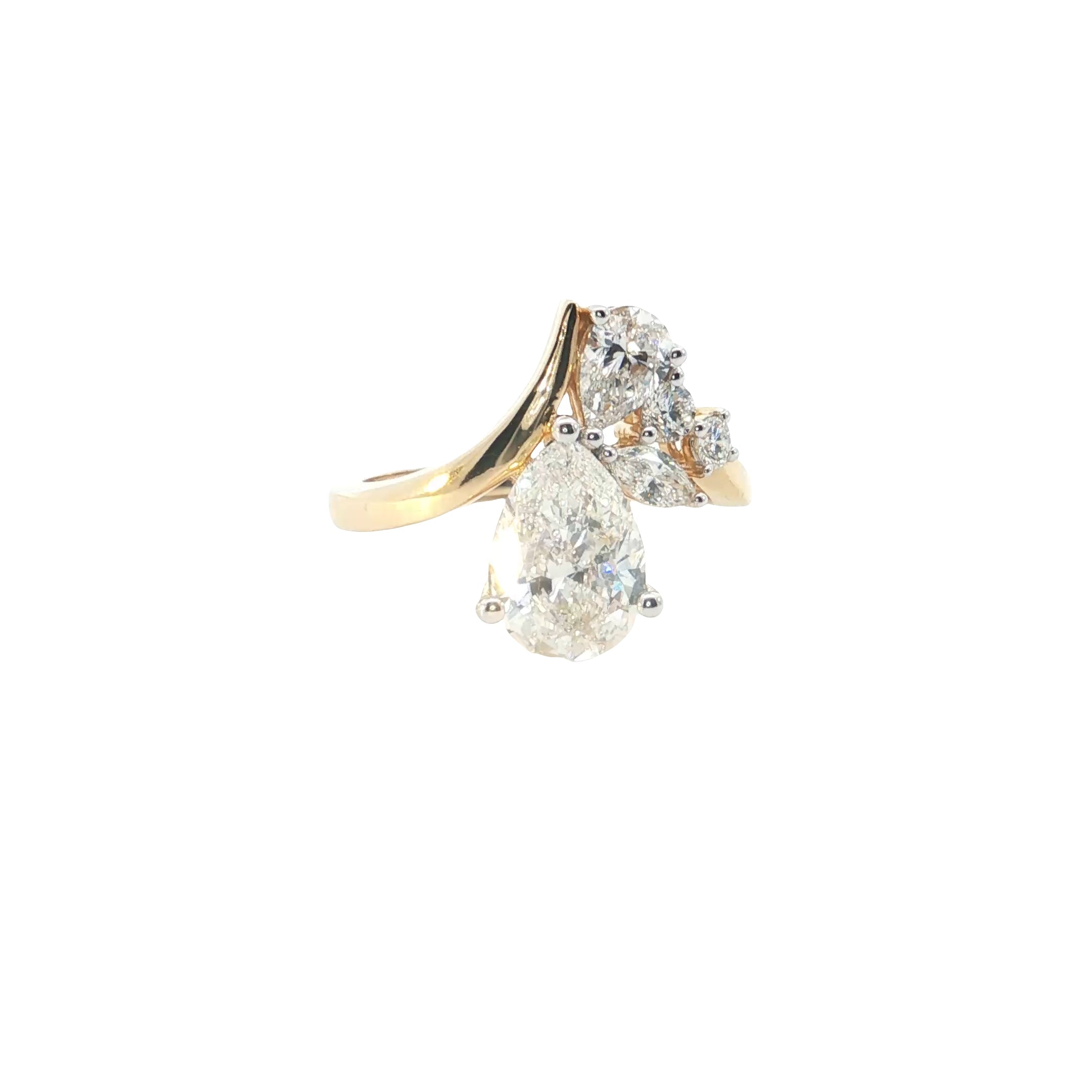 pear with marquise and round brilliant cut lab diamond fashion ring