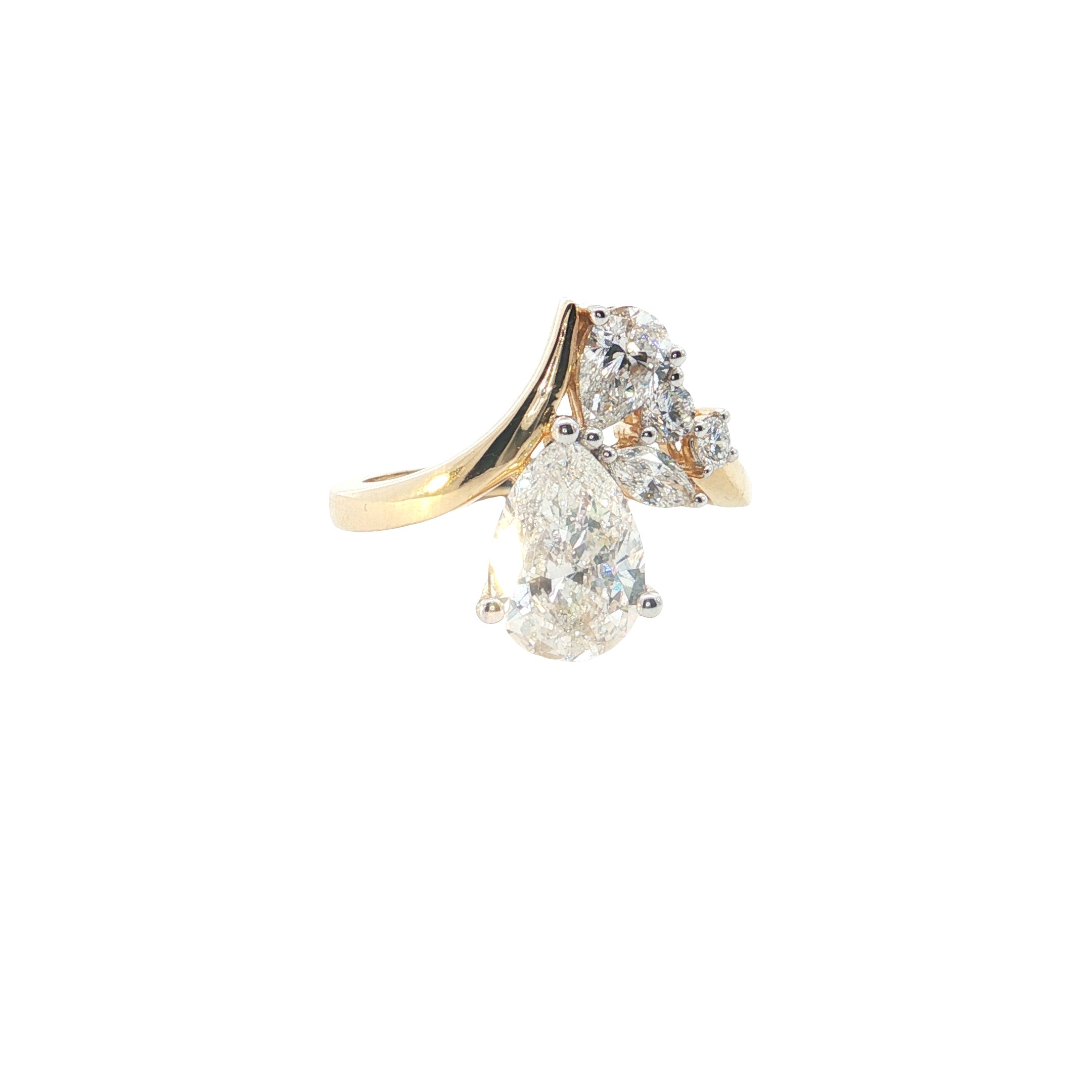pear with marquise and round brilliant cut lab diamond fashion ring