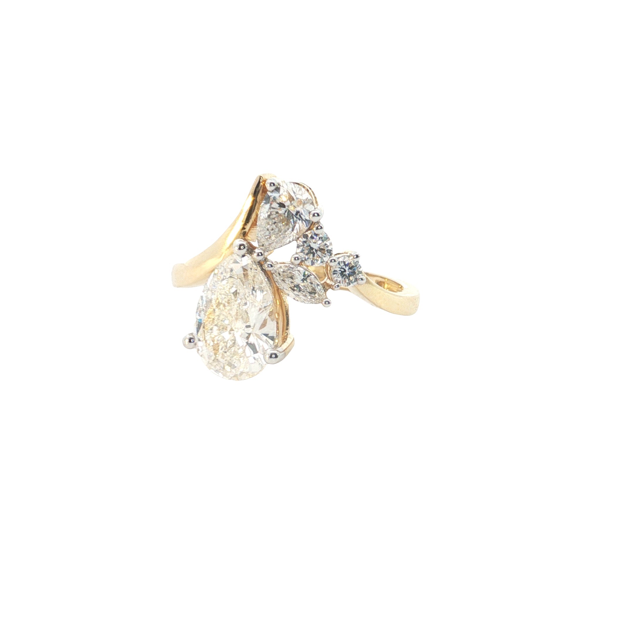 pear with marquise and round brilliant cut lab diamond fashion ring