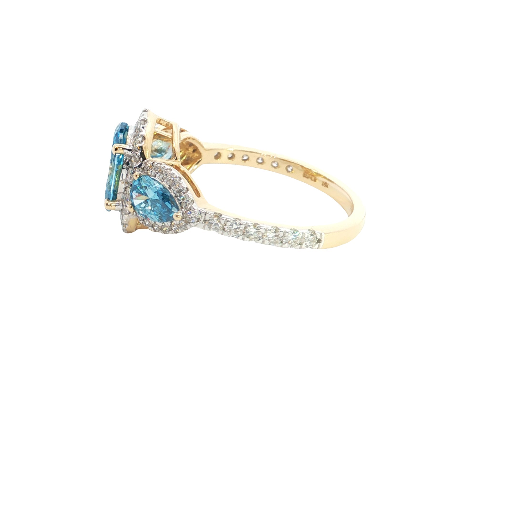Blue color lab grown Oval and Pear with Brilliant cut Diamond Halo Engagement Ring
