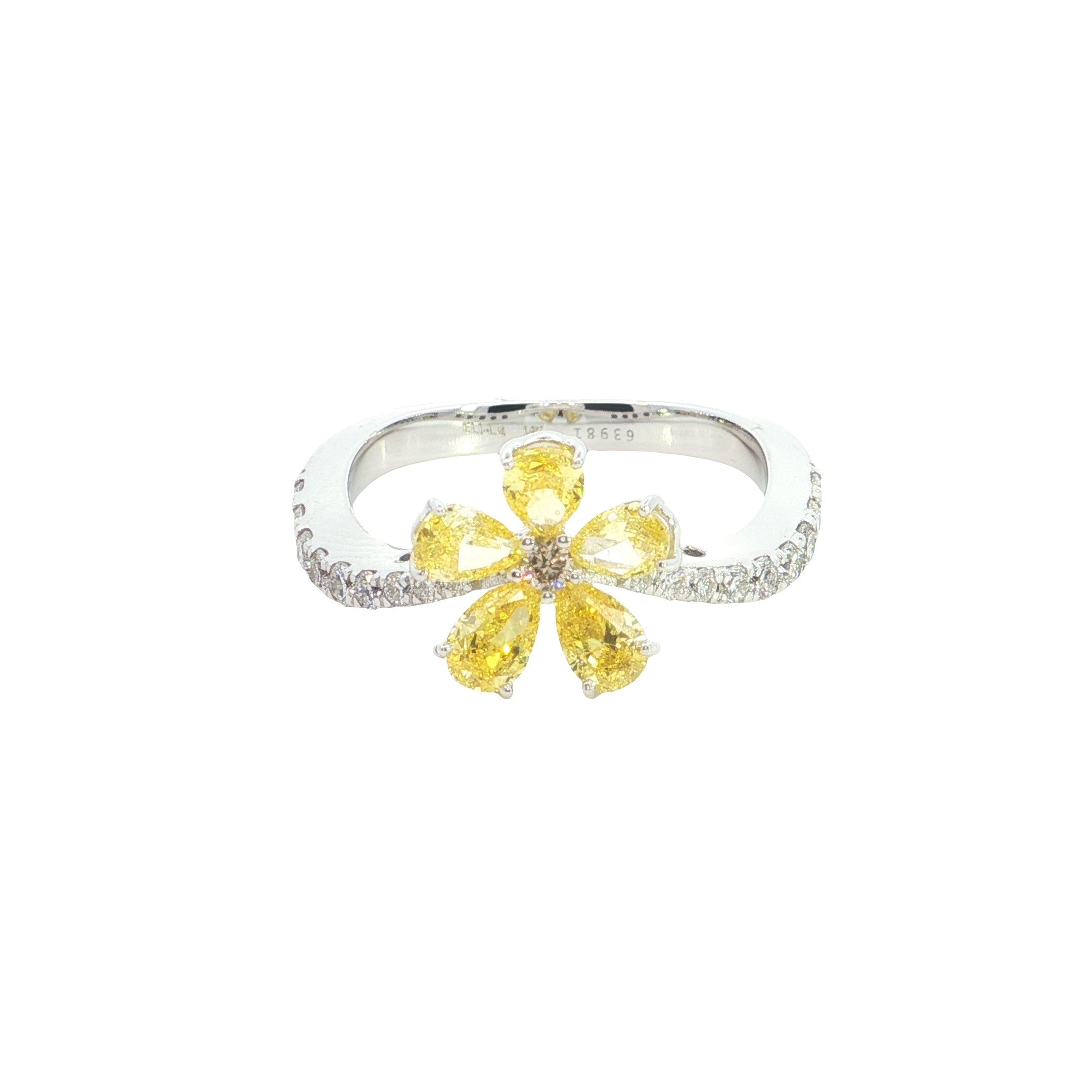 yellow color pear with white Round Brilliant cut  Lab grown Diamond Engagement Ring