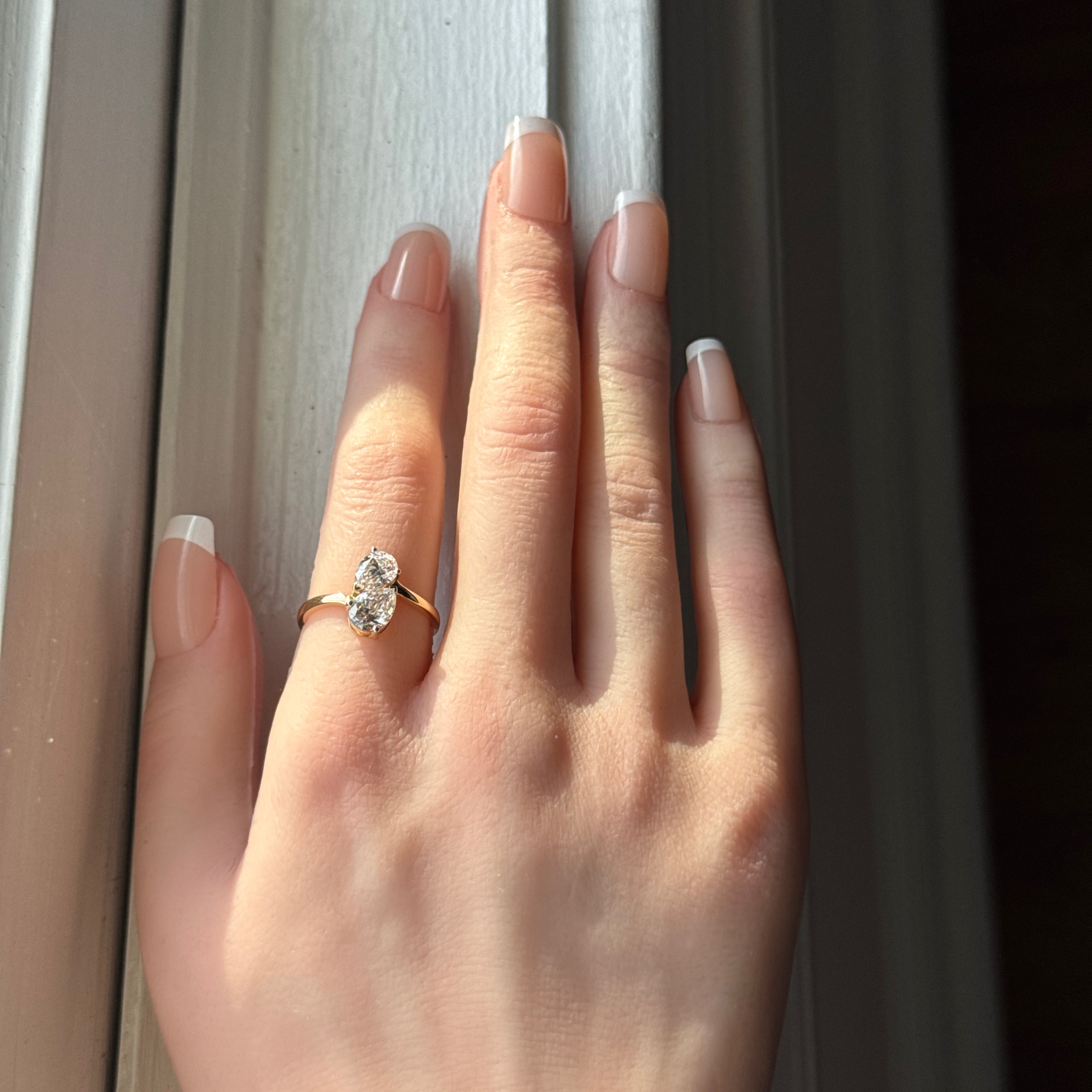 pear cut  Lab grown Diamond  two stone engagement Ring