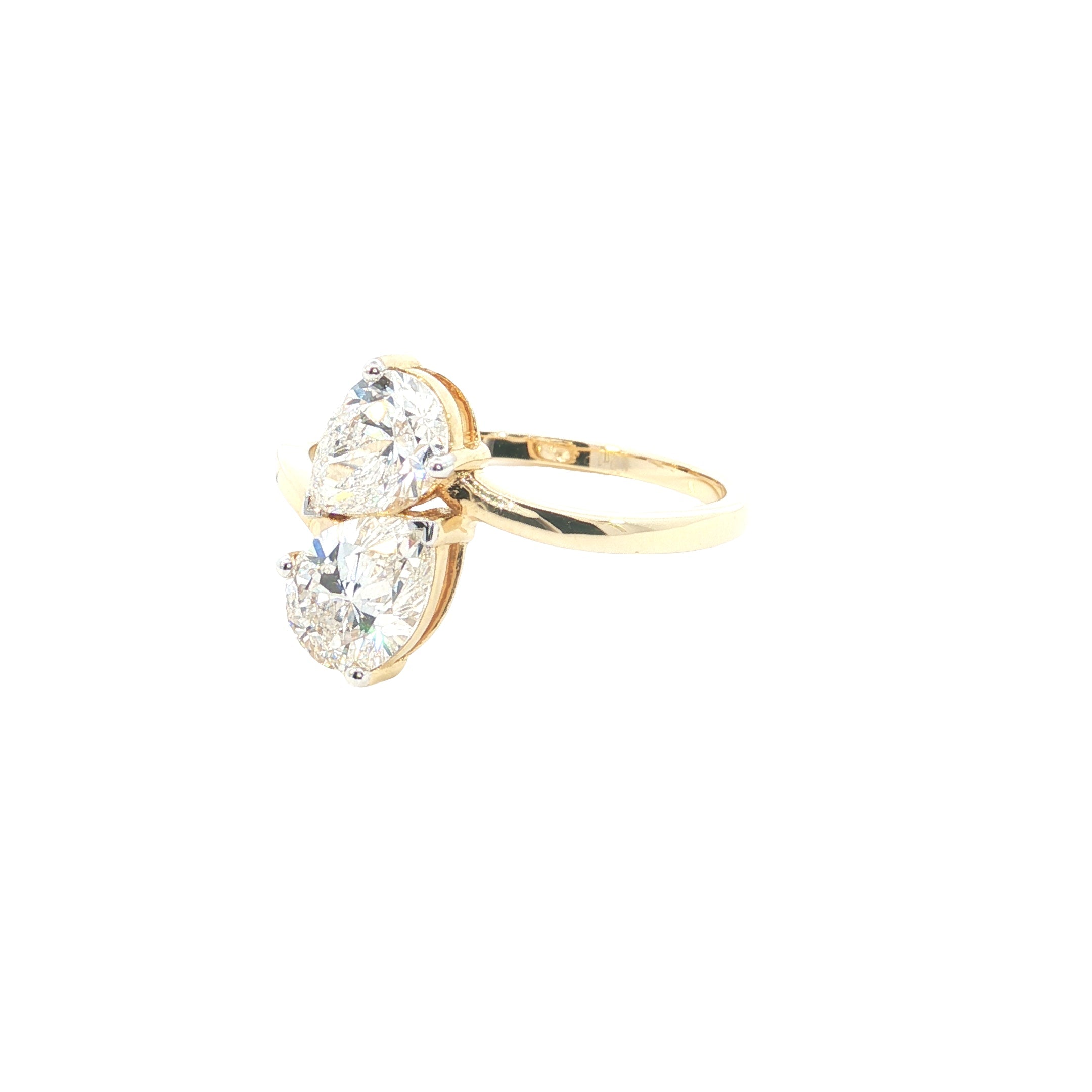 pear cut  Lab grown Diamond  two stone engagement Ring