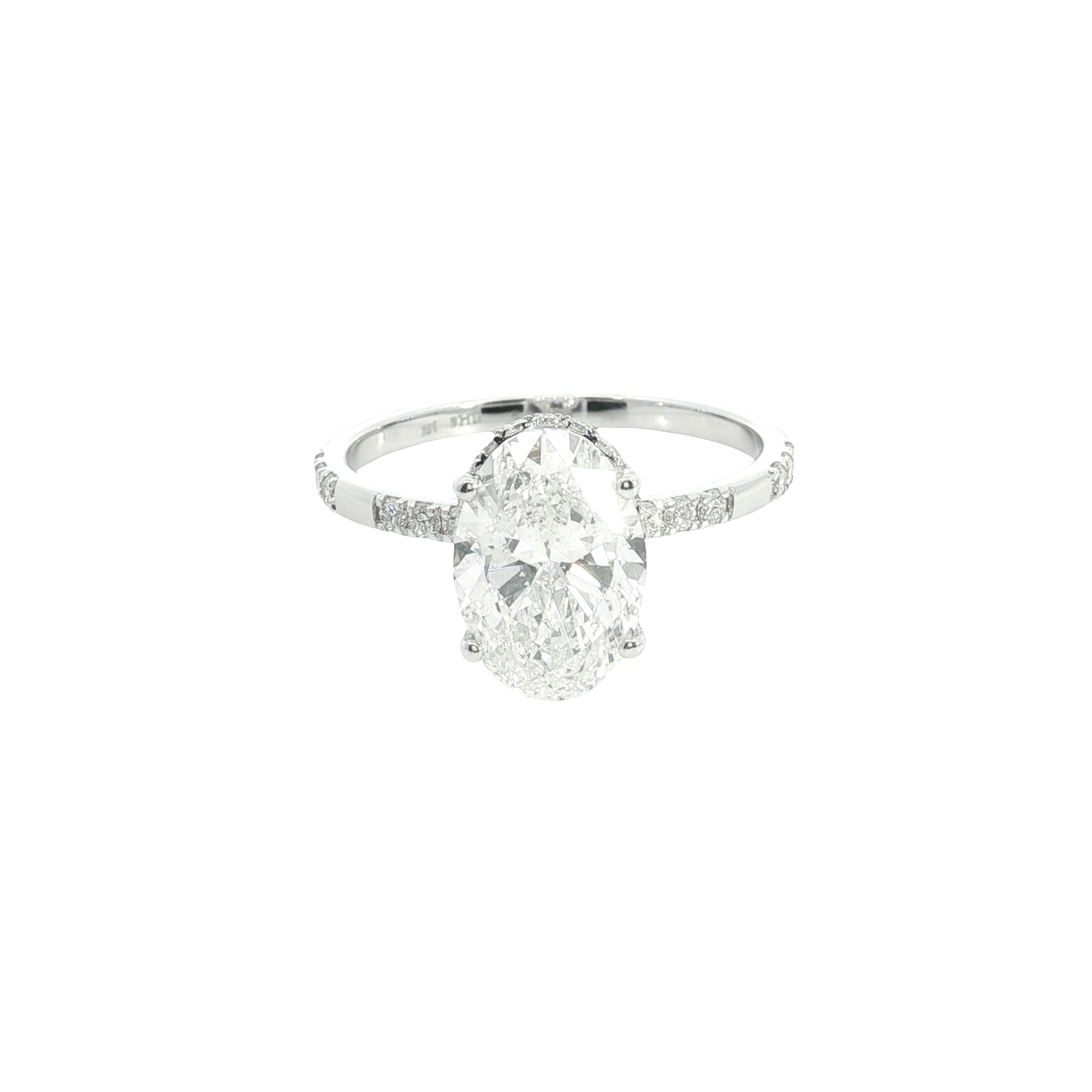 oval with Round Brilliant cut  Lab grown Diamond hidden halo Engagement Ring