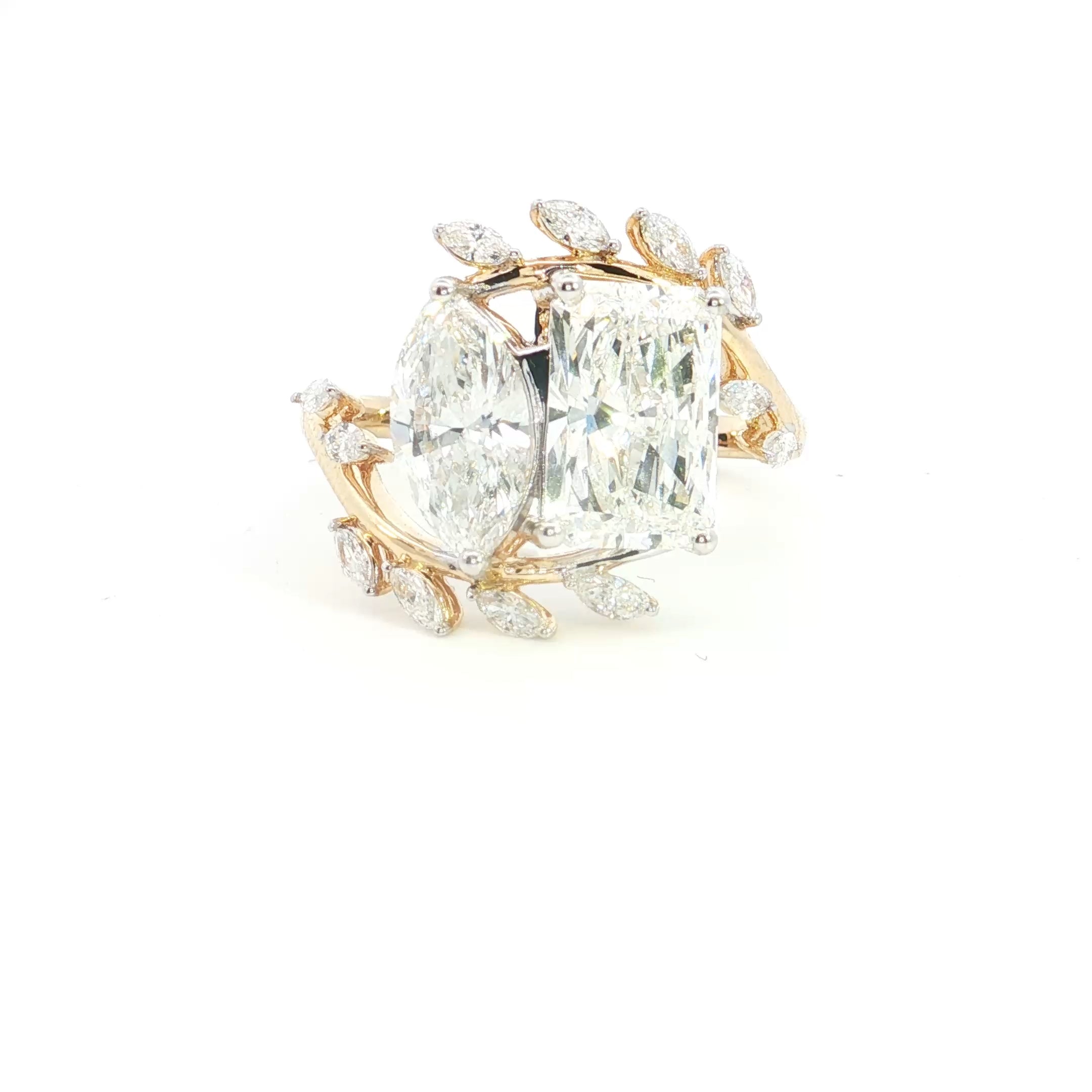 adiant and marquise Cut Lab grown Diamond Two Stone Ring engagement ring