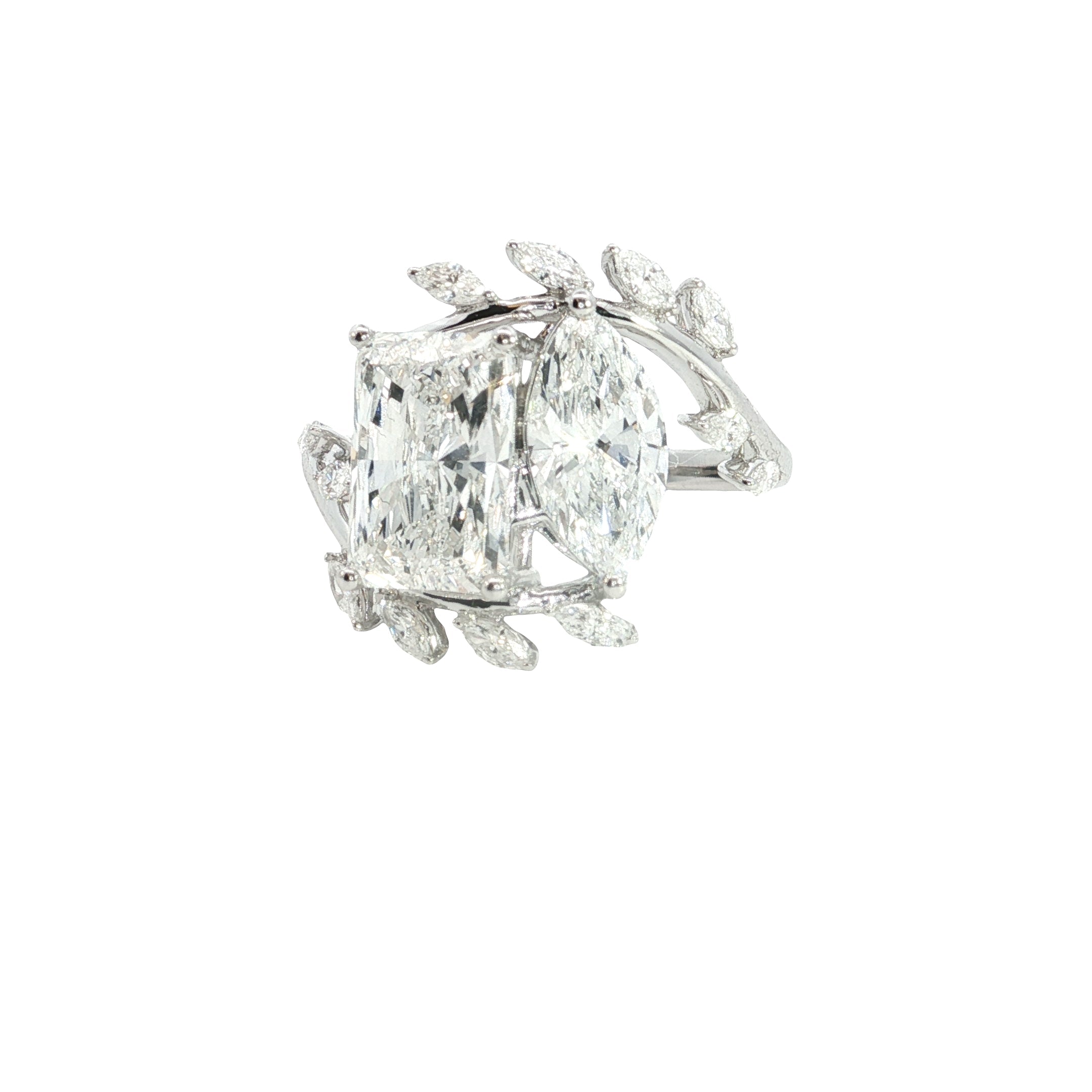 adiant and marquise Cut Lab grown Diamond Two Stone Ring engagement ring