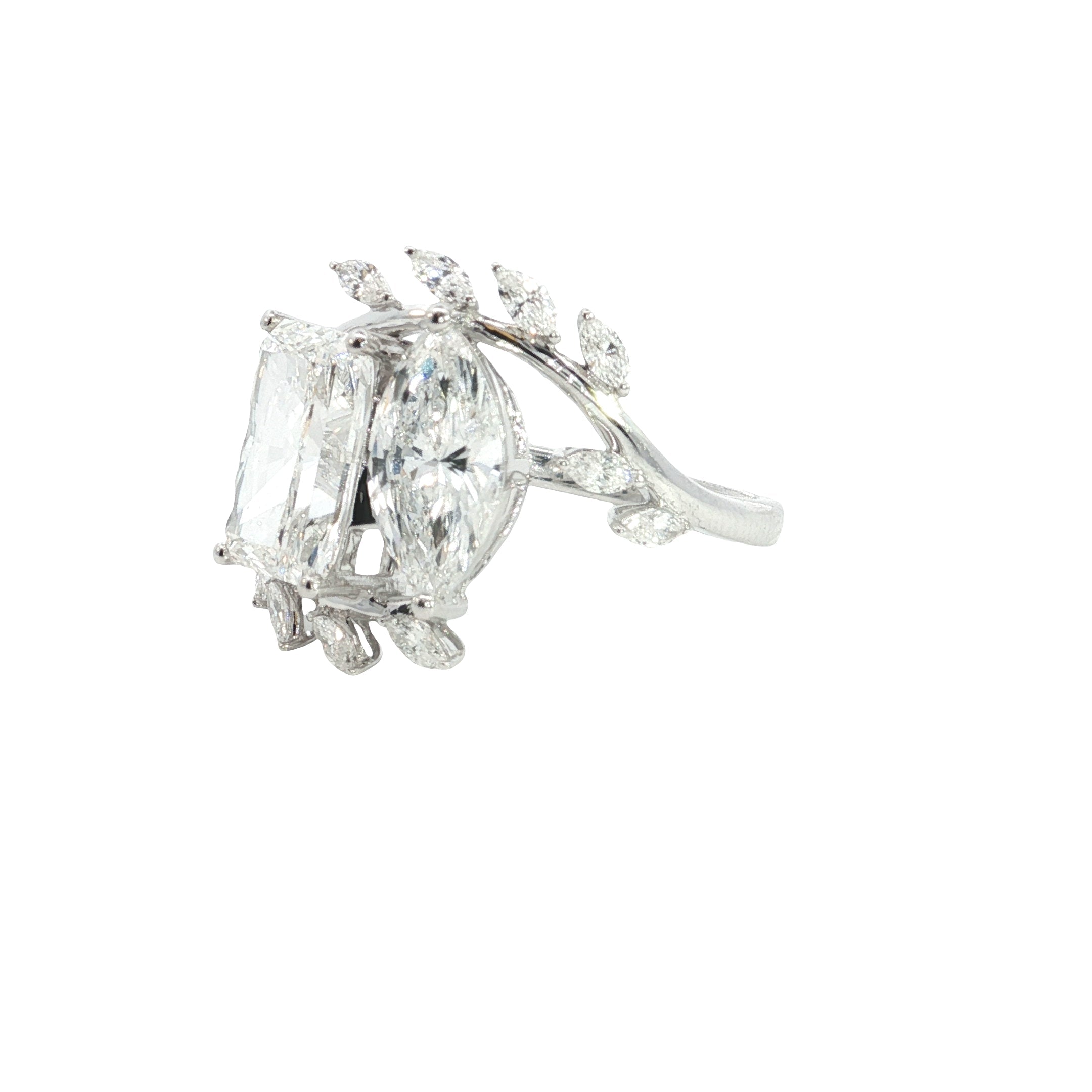 adiant and marquise Cut Lab grown Diamond Two Stone Ring engagement ring
