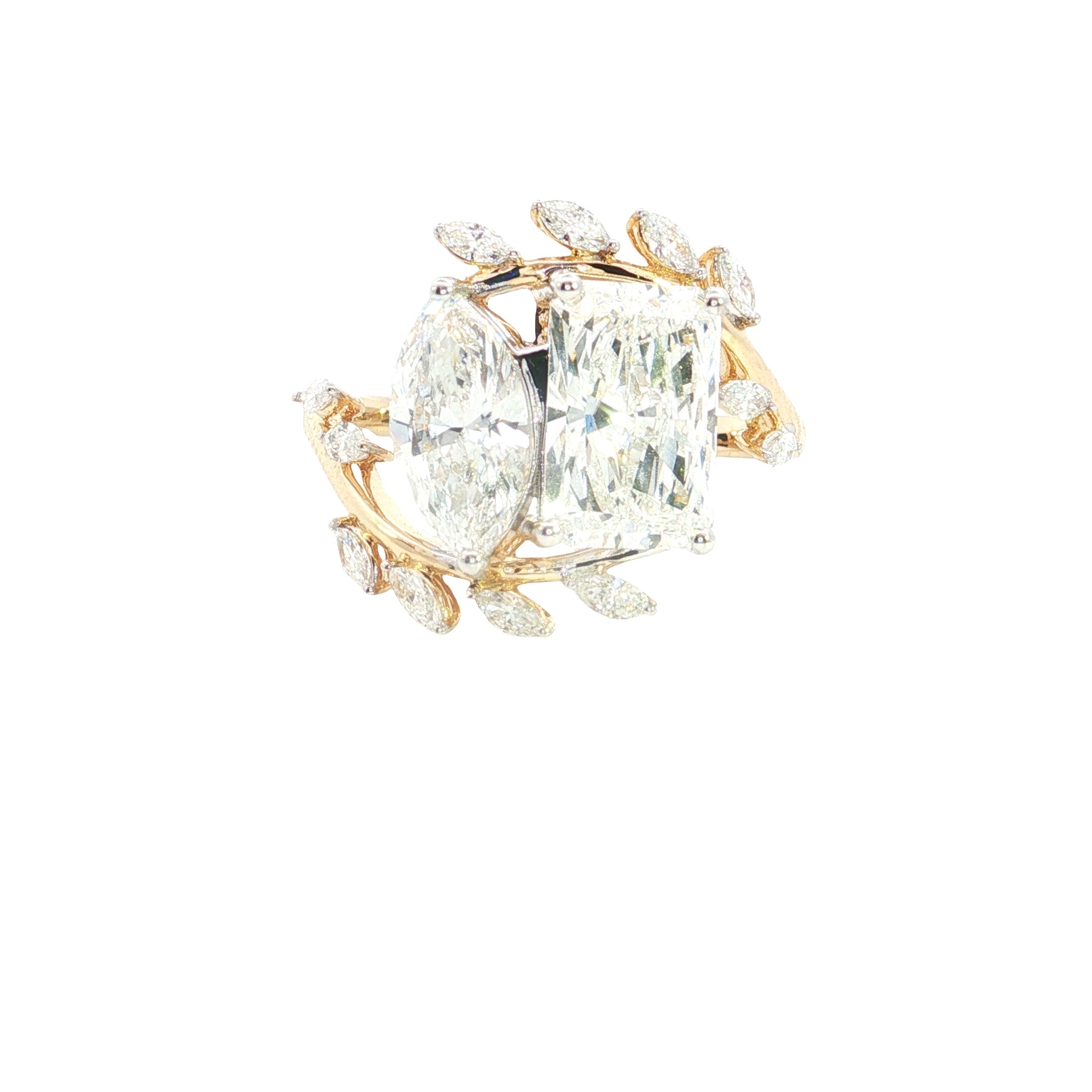 adiant and marquise Cut Lab grown Diamond Two Stone Ring engagement ring