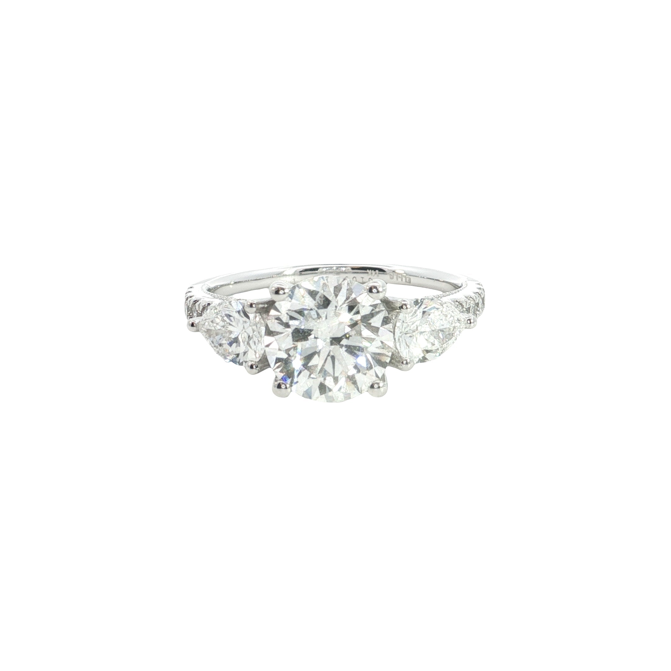Round Brilliant cut with pear Lab grown Diamond  engagement Ring