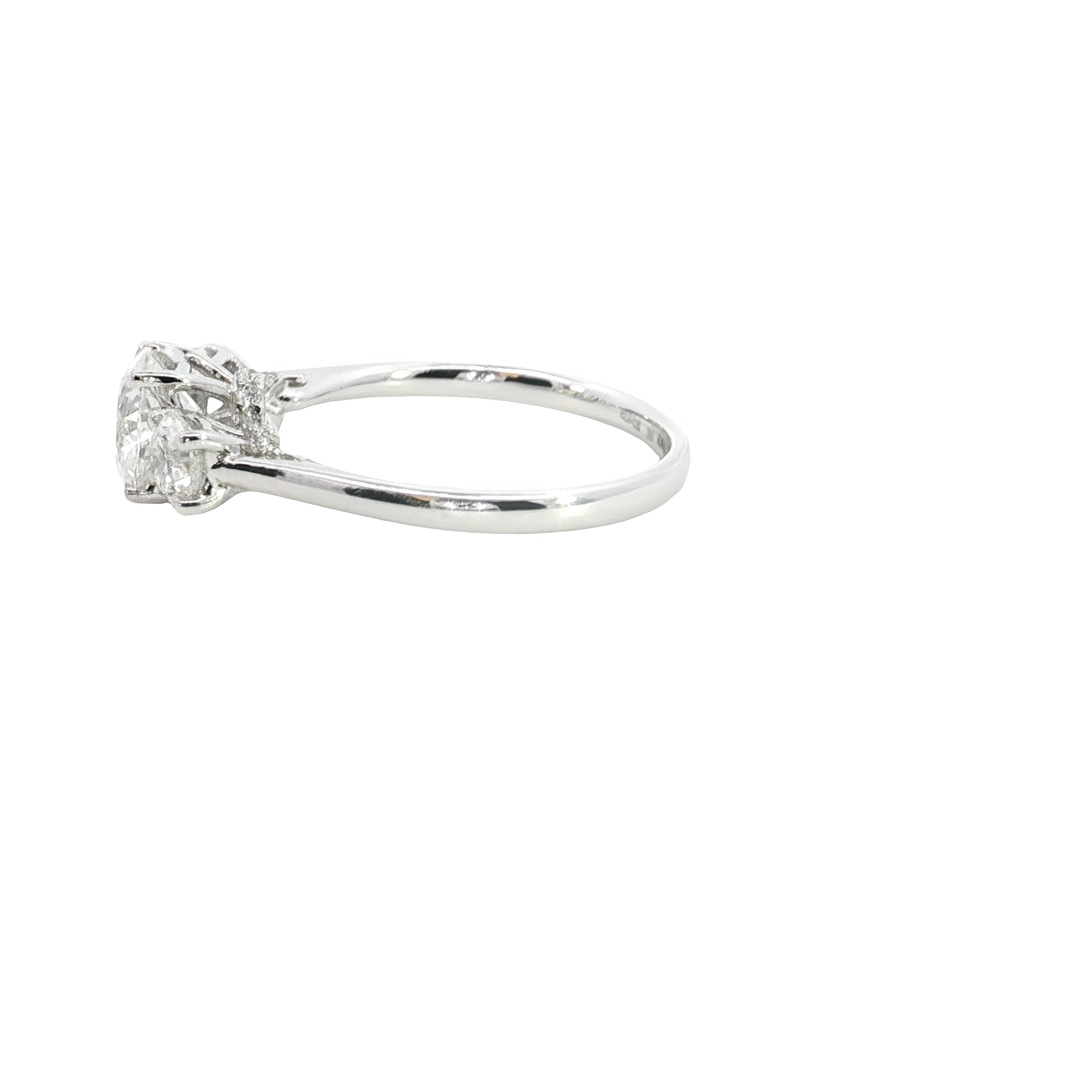 Round Brilliant cut  Lab grown Diamond  three stone  hidden halo Engagement Ring