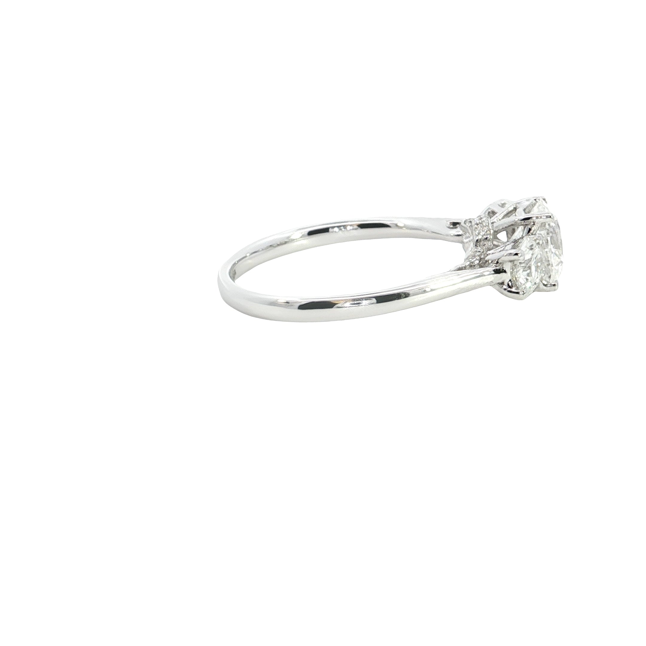 Round Brilliant cut  Lab grown Diamond  three stone  hidden halo Engagement Ring