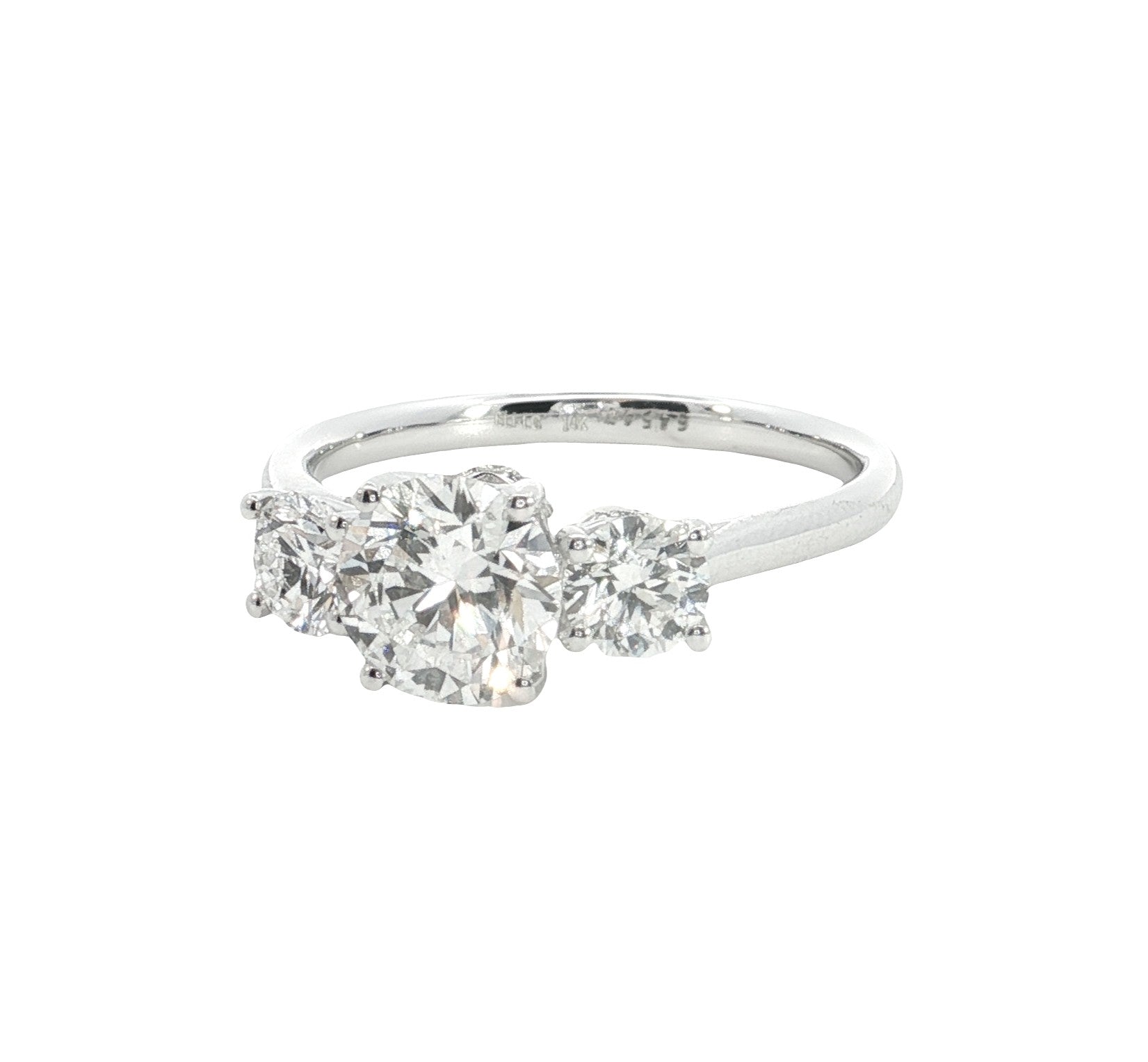 Round Brilliant cut  Lab grown Diamond  three stone  hidden halo Engagement Ring