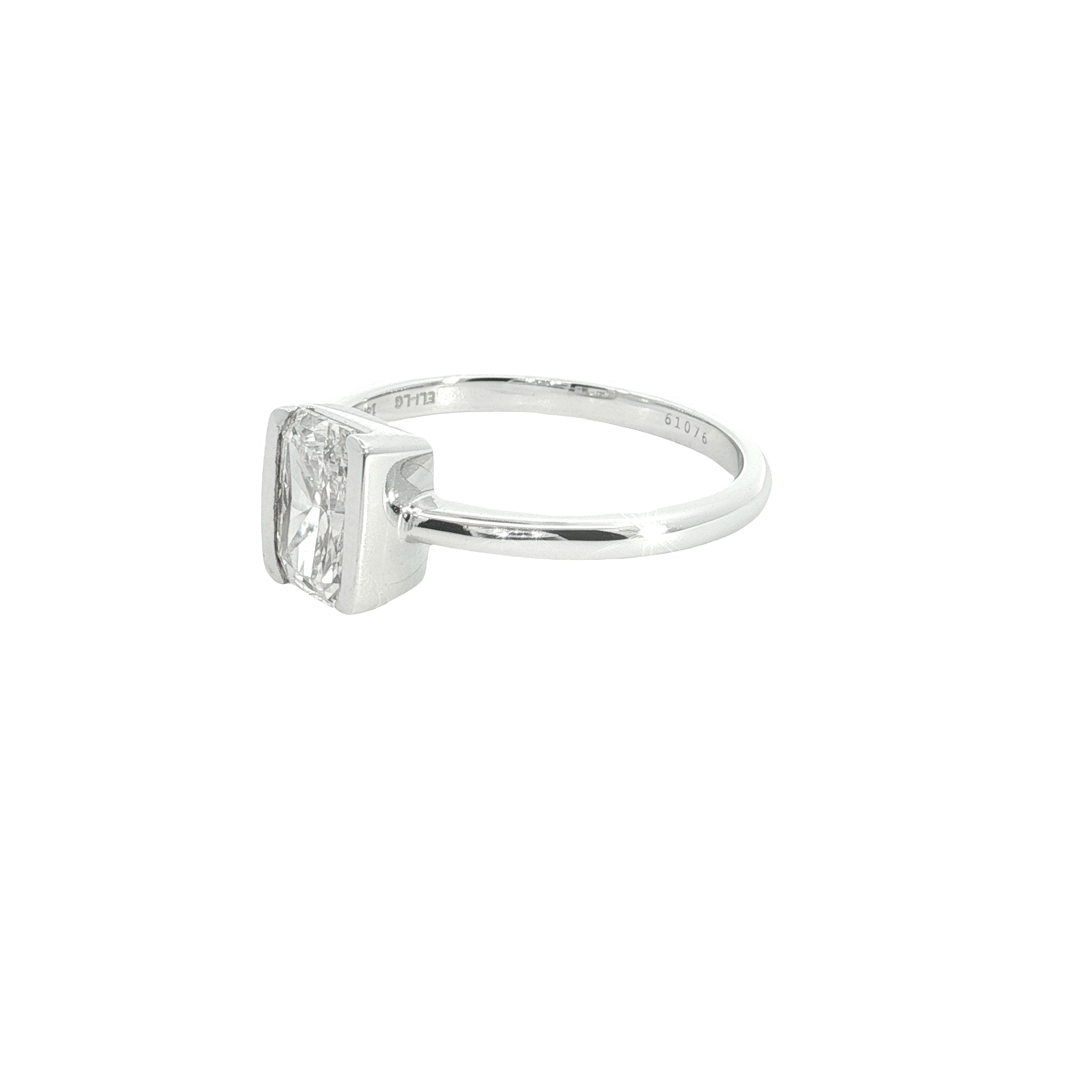 radiant cut Lab grown Diamond Classic half bezel Solitaire Engagement Ring
