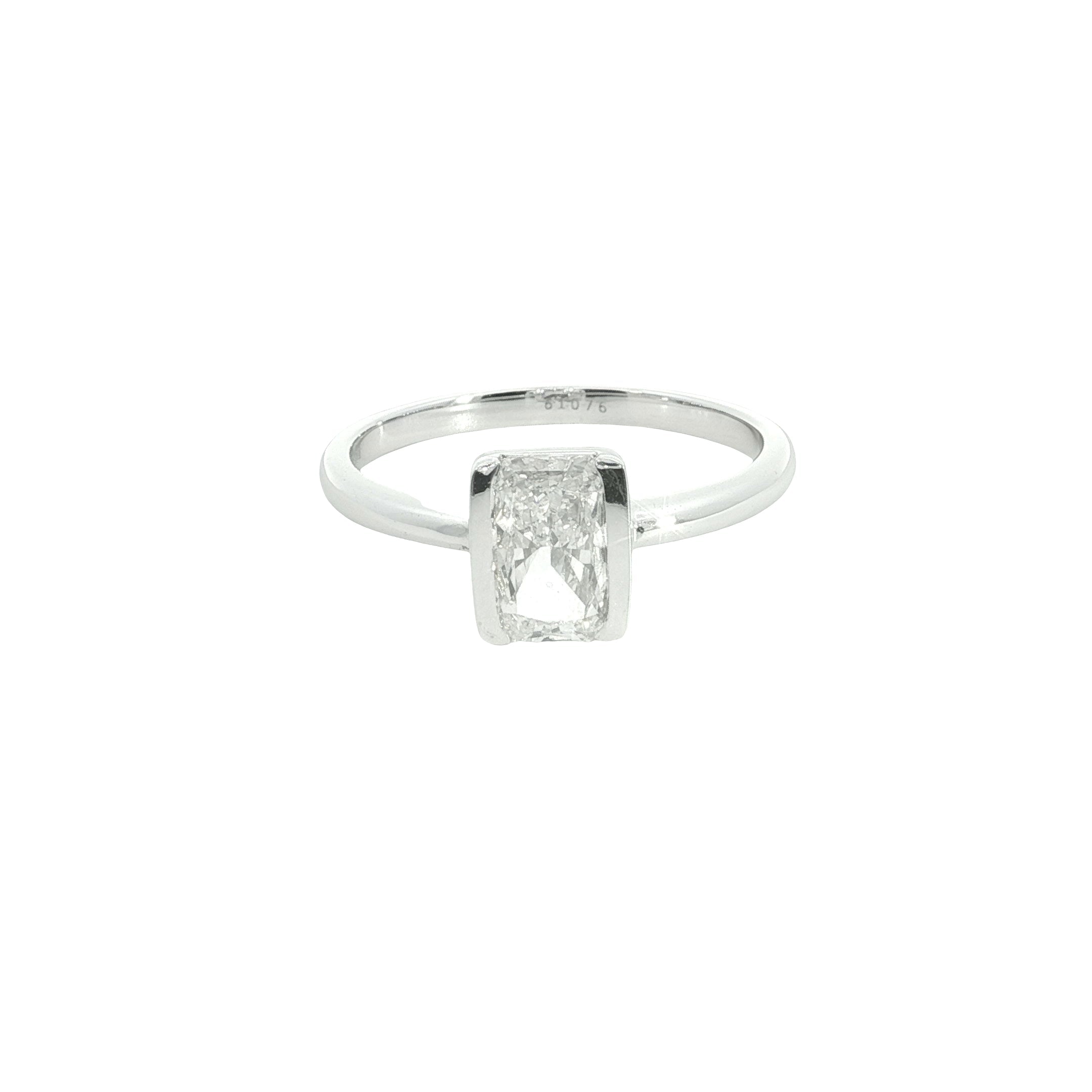 radiant cut Lab grown Diamond Classic half bezel Solitaire Engagement Ring