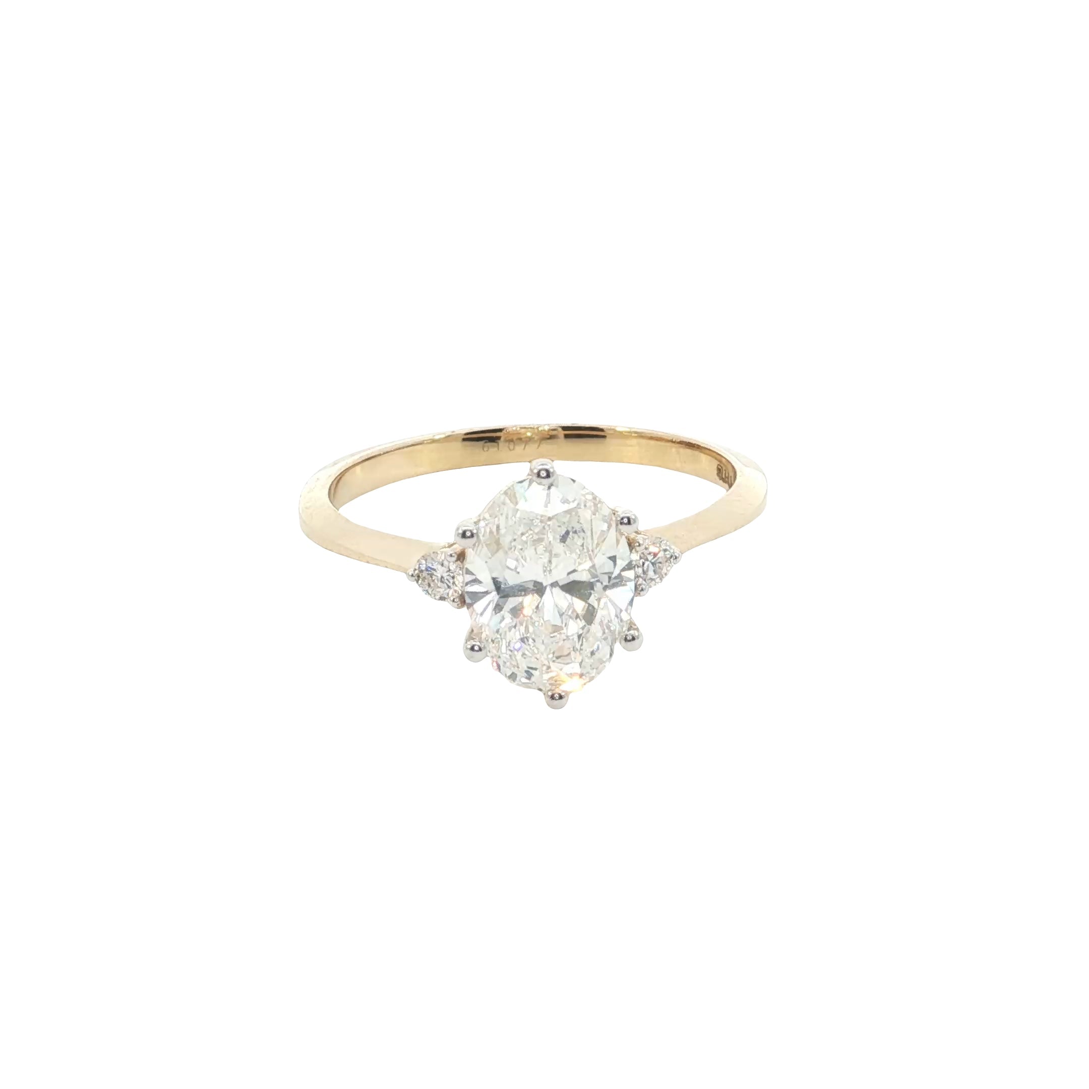 oval with round brilliant cut lab grown diamond engagement ring