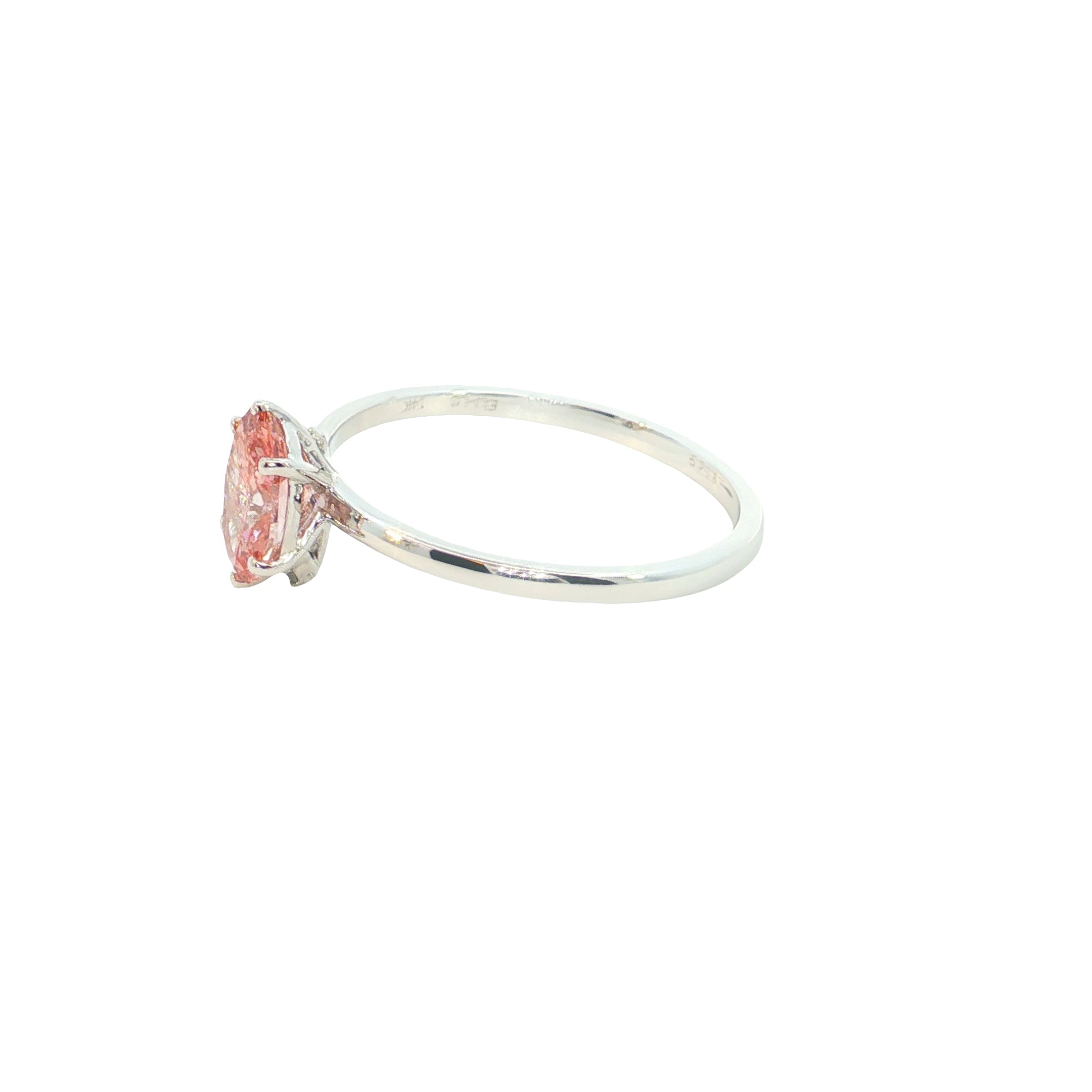pink color oval and marquise cut with round brilliant cut lab grown diamond engagement ring