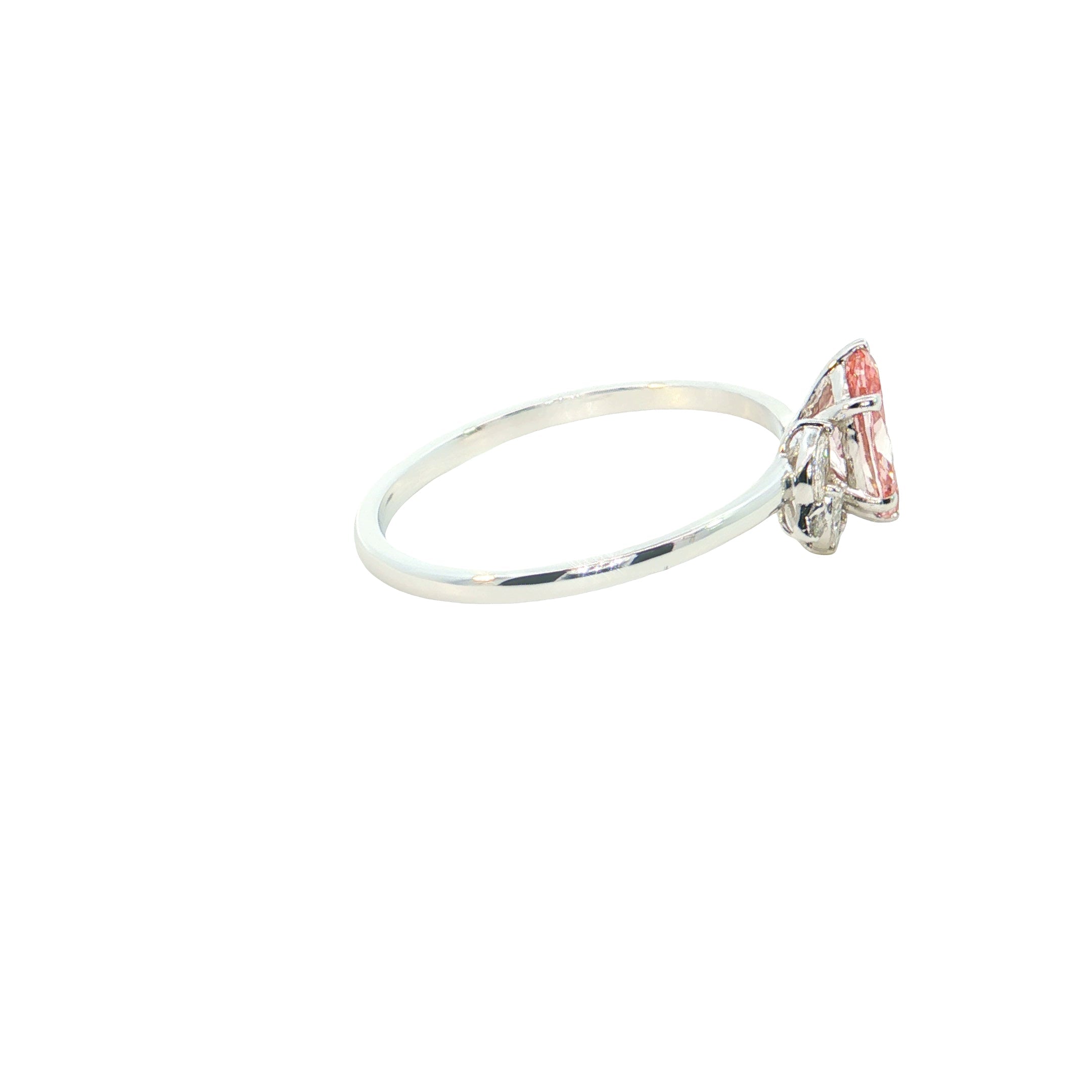 pink color oval and marquise cut with round brilliant cut lab grown diamond engagement ring