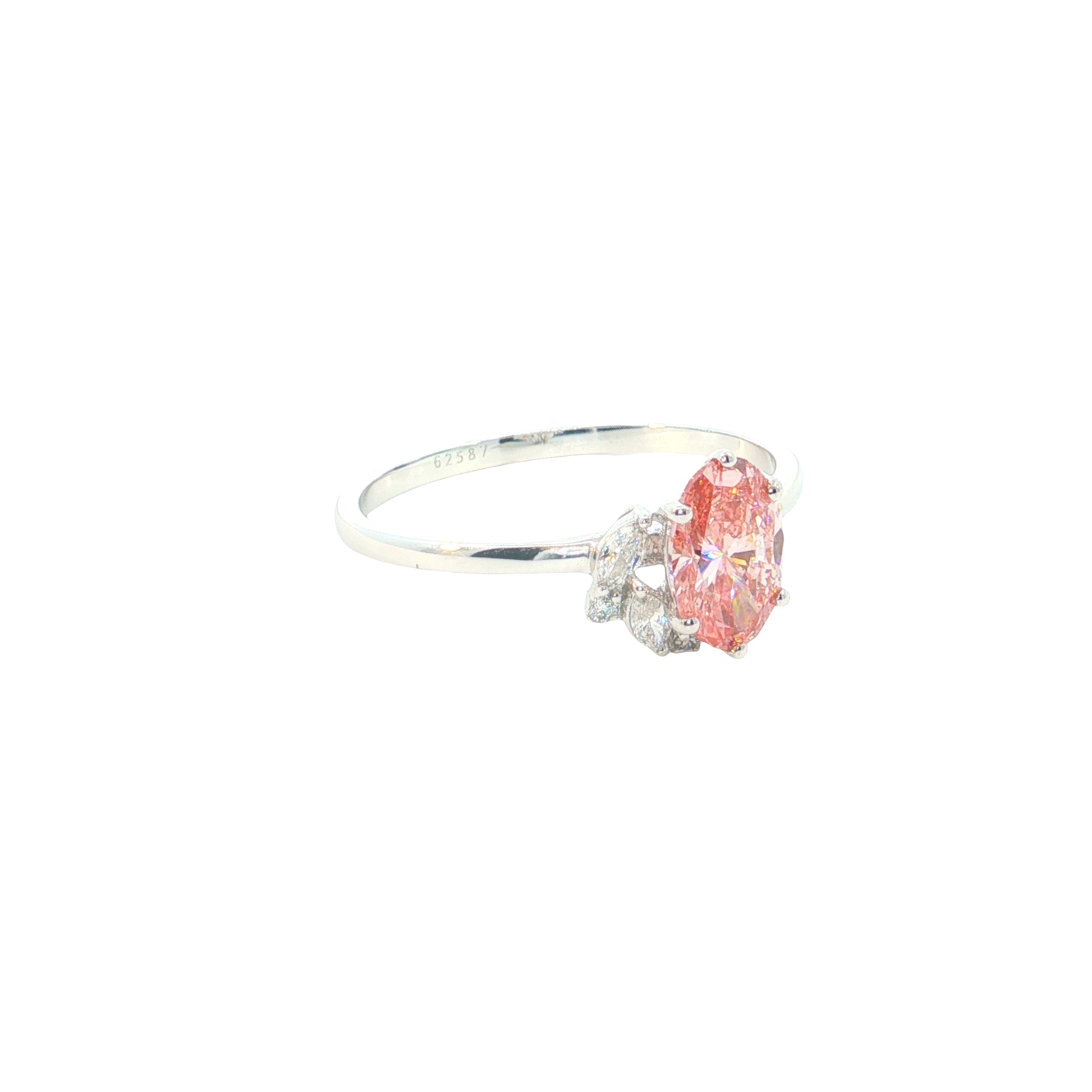 pink color oval and marquise cut with round brilliant cut lab grown diamond engagement ring