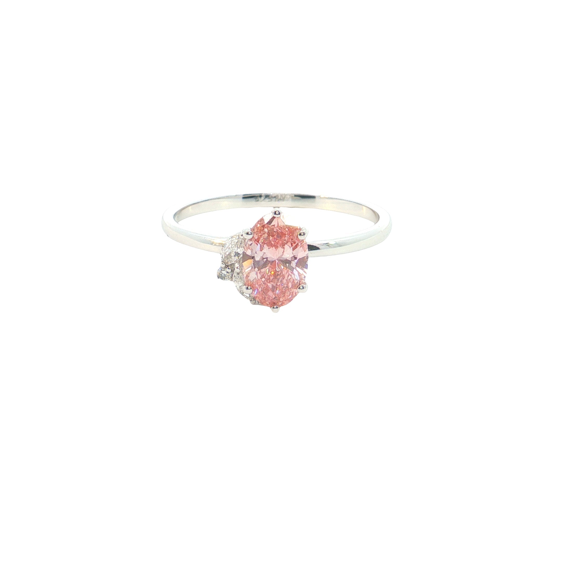 pink color oval and marquise cut with round brilliant cut lab grown diamond engagement ring