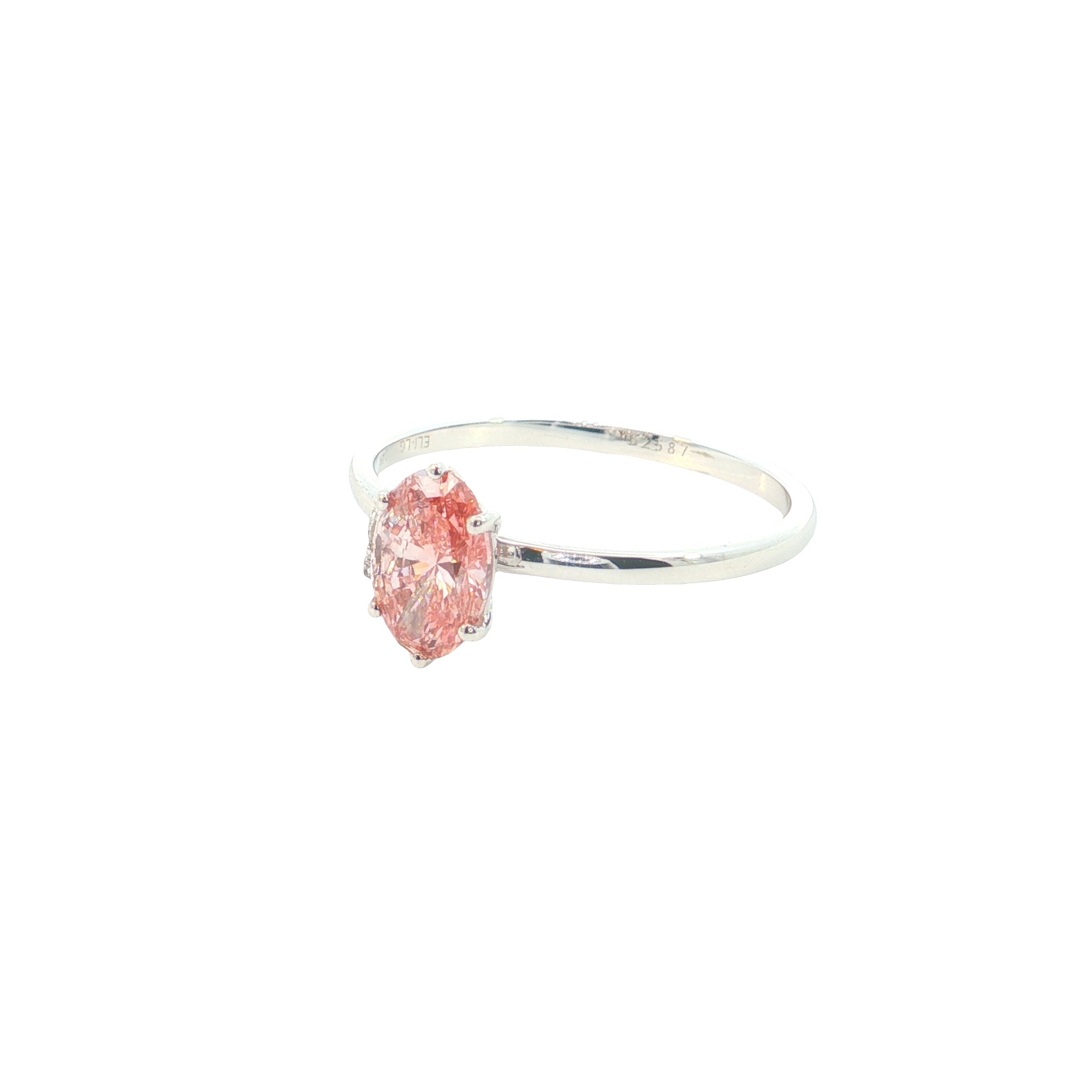pink color oval and marquise cut with round brilliant cut lab grown diamond engagement ring