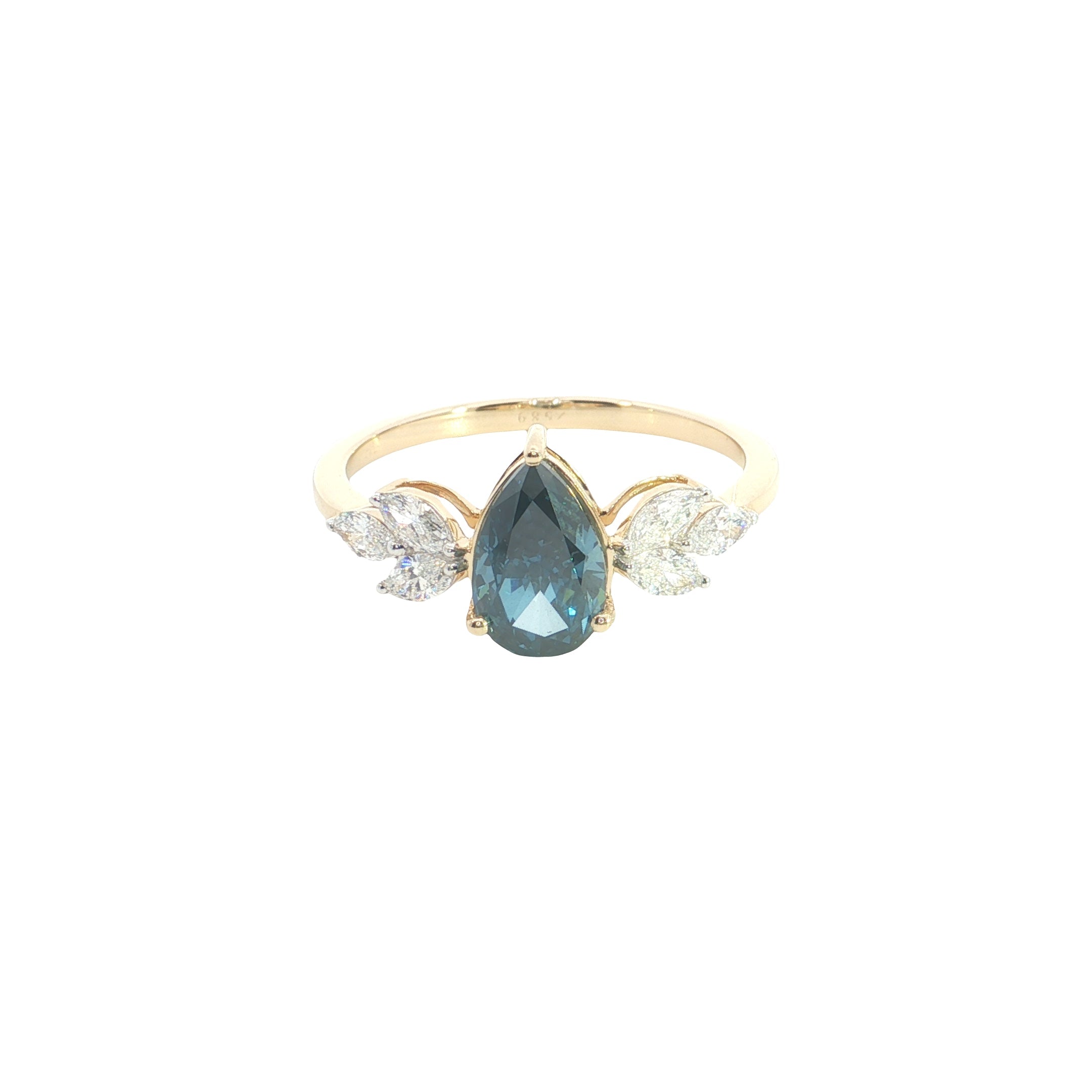 blue color center pear with white pear cut  Lab grown Diamond  engagement Ring