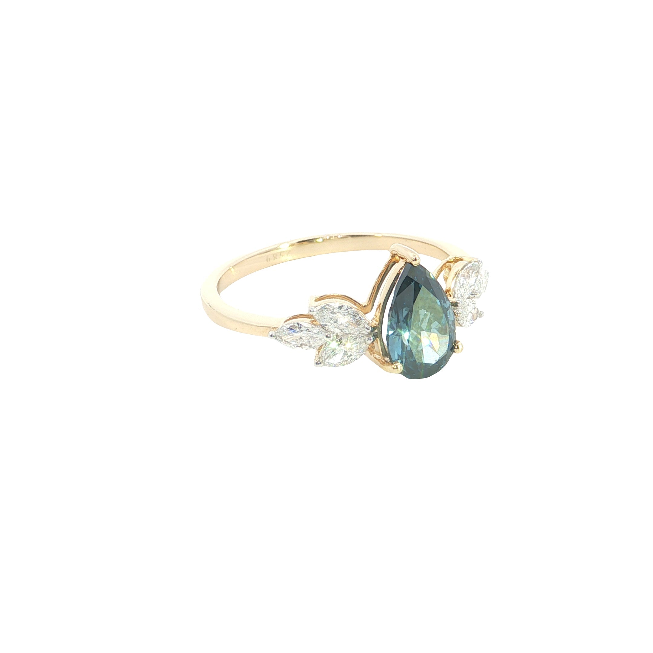blue color center pear with white pear cut  Lab grown Diamond  engagement Ring
