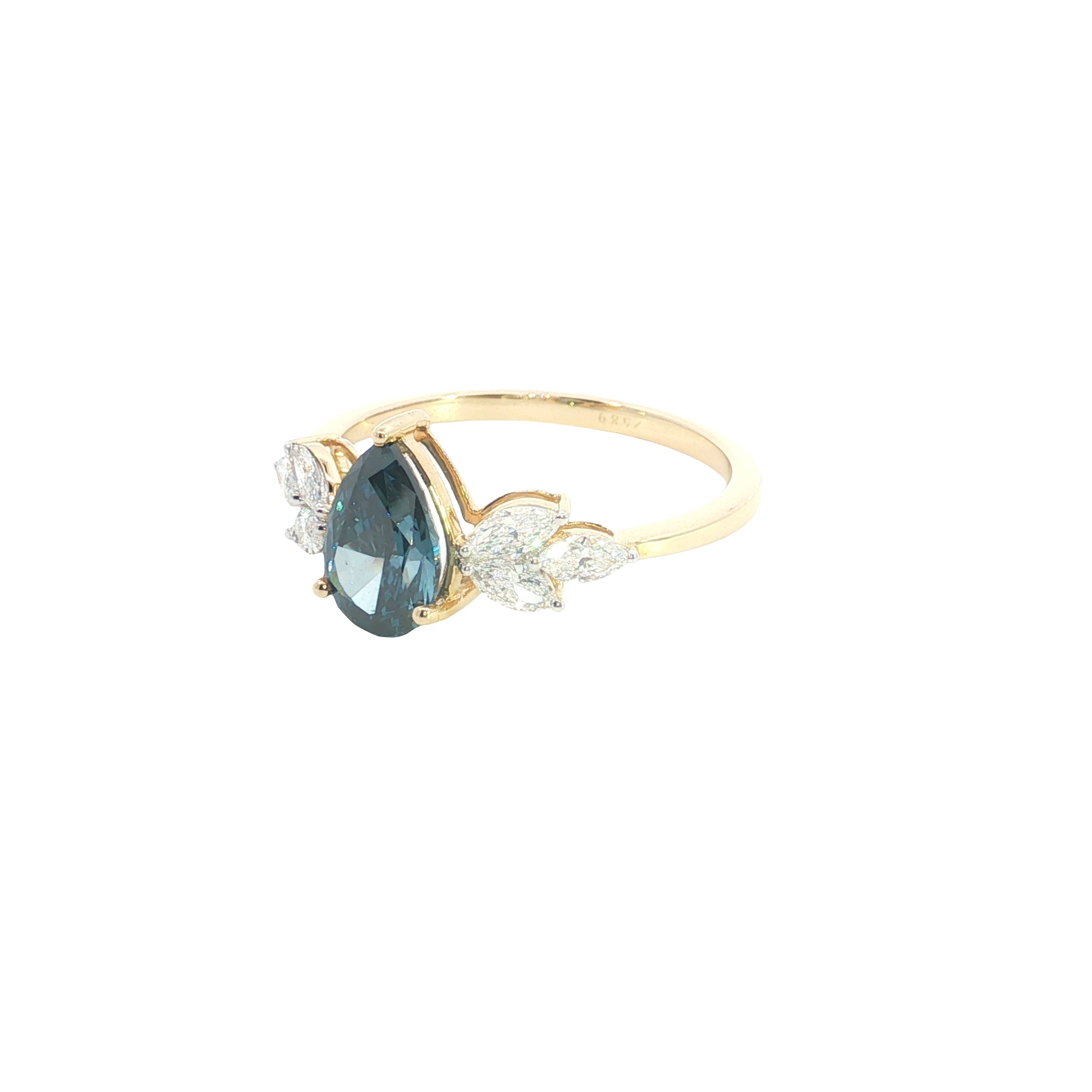 blue color center pear with white pear cut  Lab grown Diamond  engagement Ring