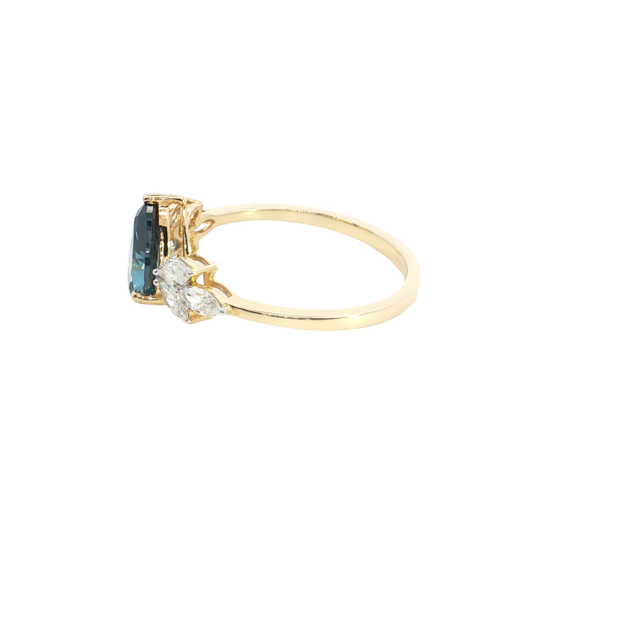 blue color center pear with white pear cut  Lab grown Diamond  engagement Ring