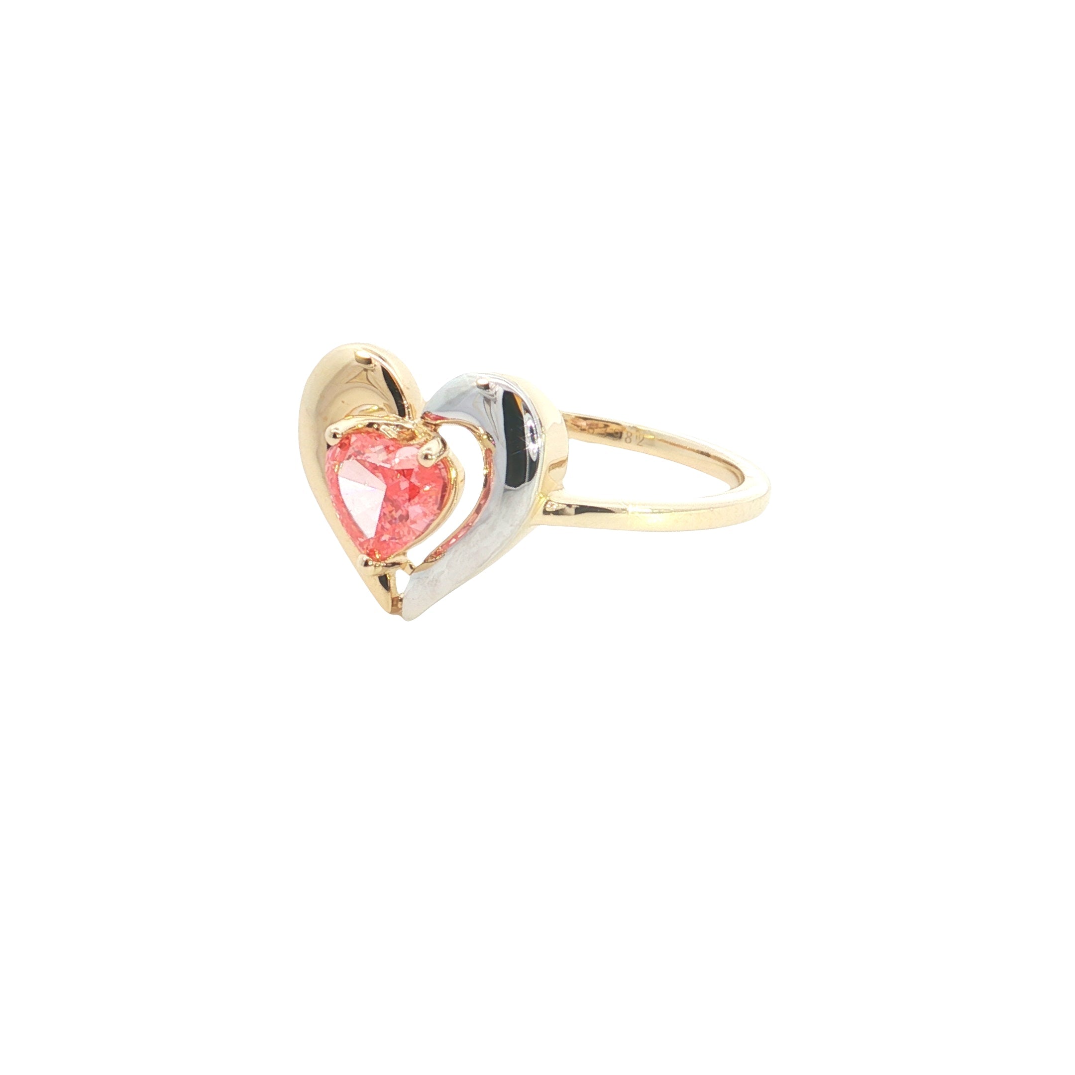 pink color Heart  cut lab grown diamond two tone engagement ring