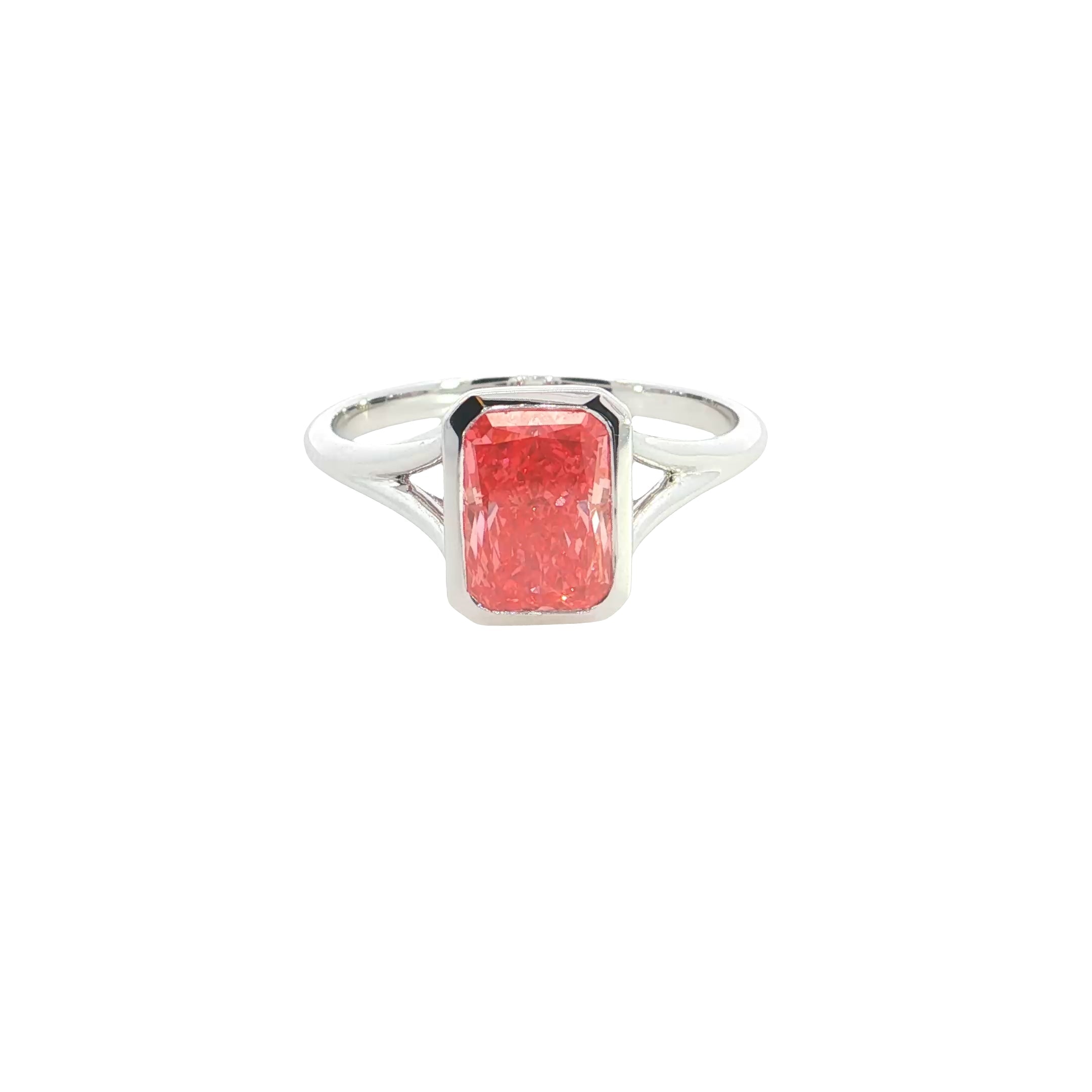 intanse pink Radiant Cut  color Lab grown Diamond Classic Solitaire Engagement Ring