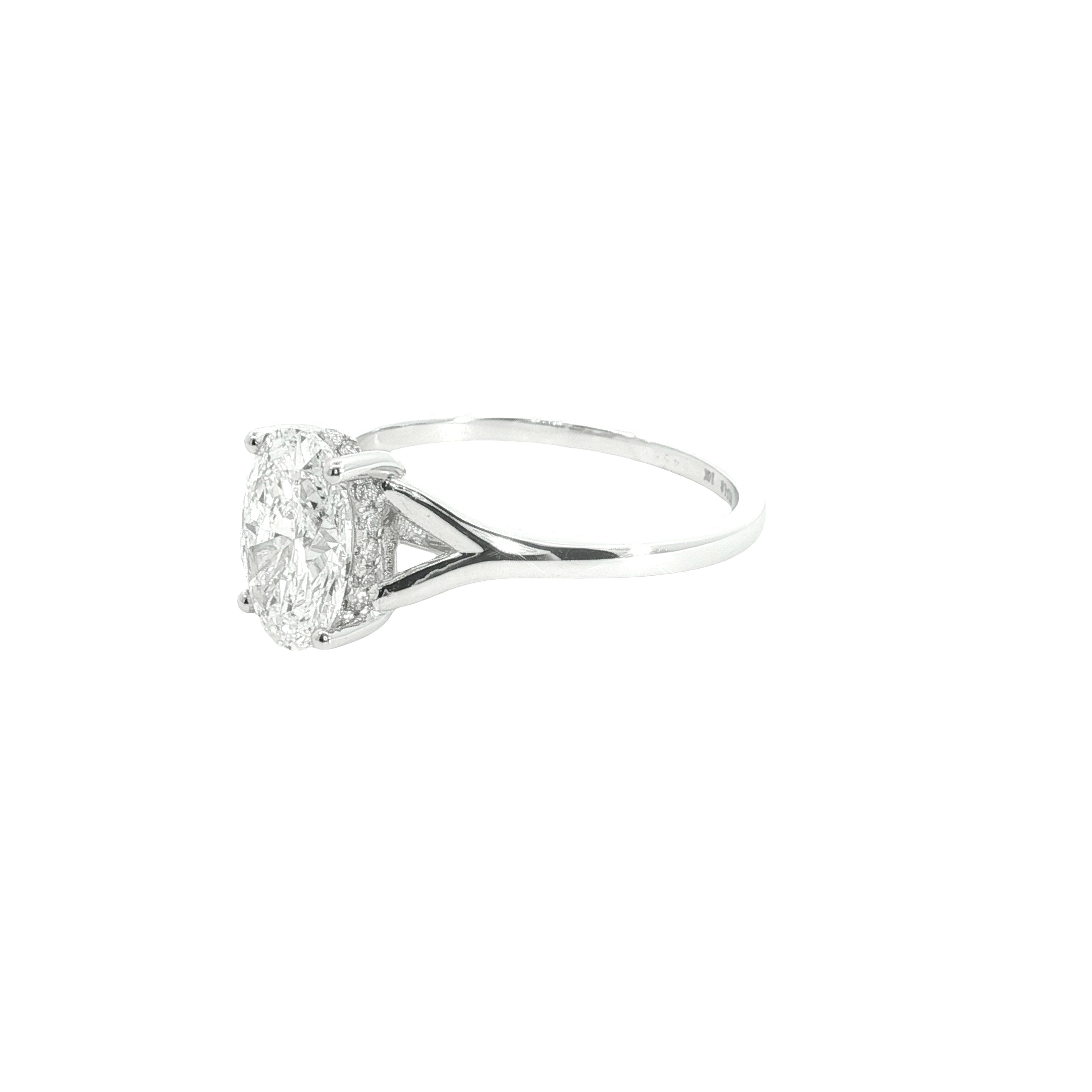 oval cut  Lab grown Diamond with hidden halo Engagement Ring