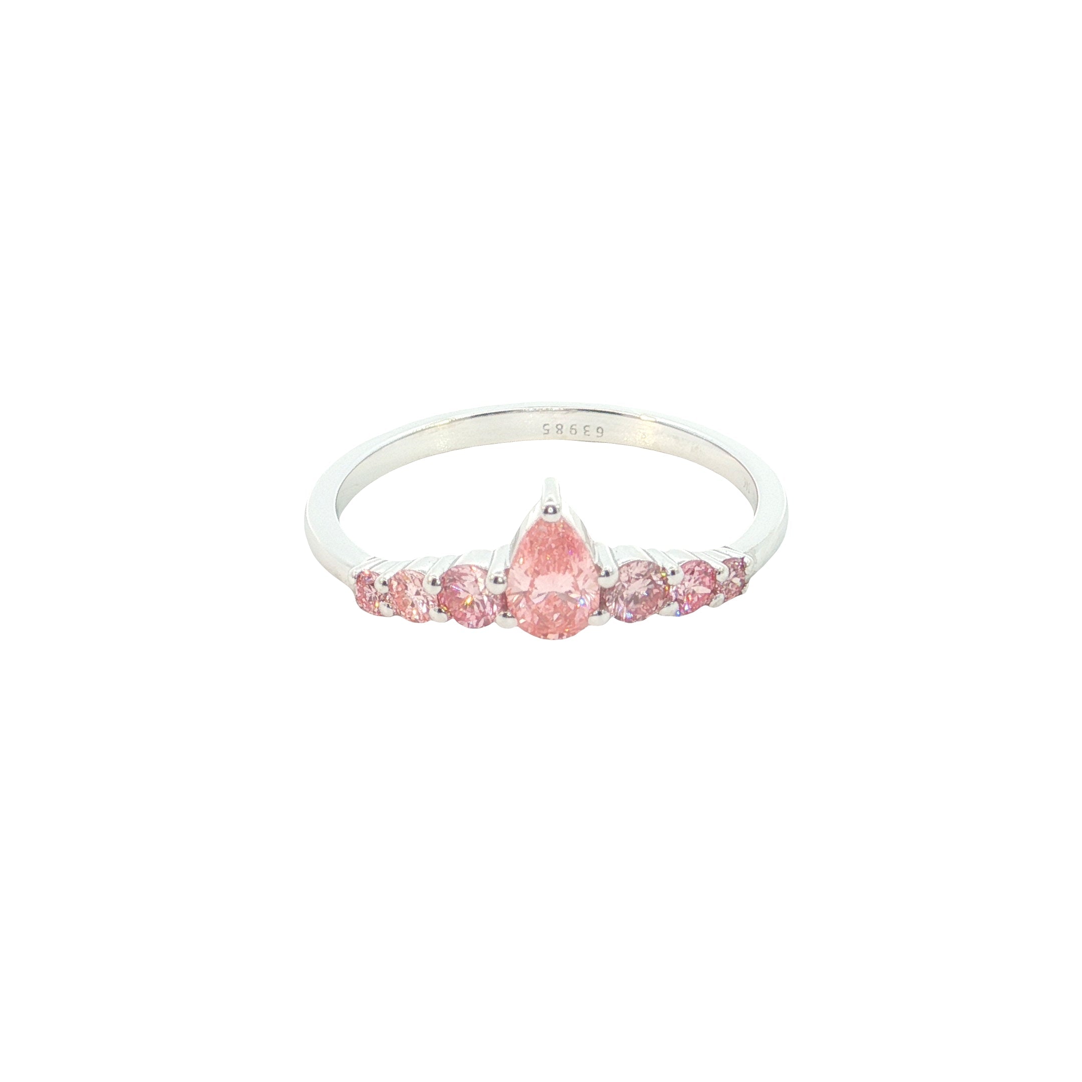 pink color pear with round brilliant Cut Lab grown Diamond stackable ring band