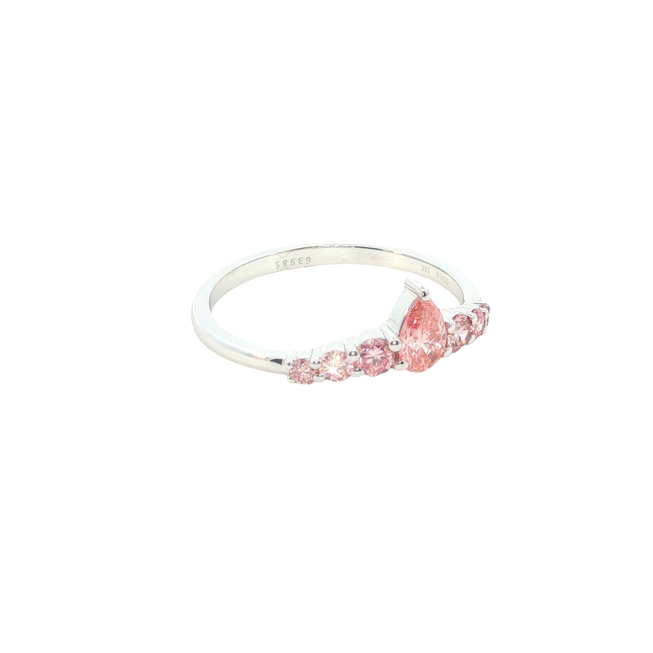 pink color pear with round brilliant Cut Lab grown Diamond stackable ring band