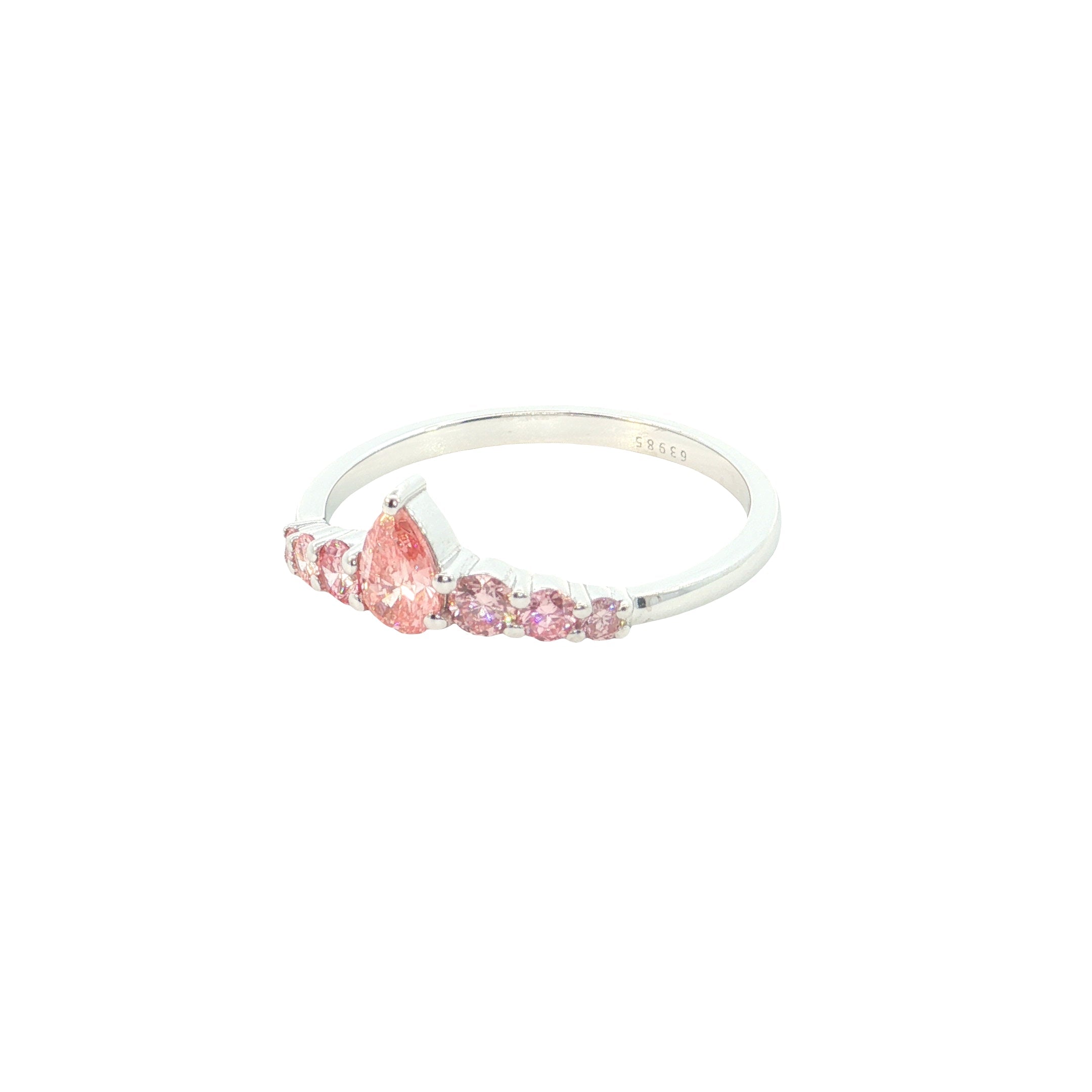 pink color pear with round brilliant Cut Lab grown Diamond stackable ring band