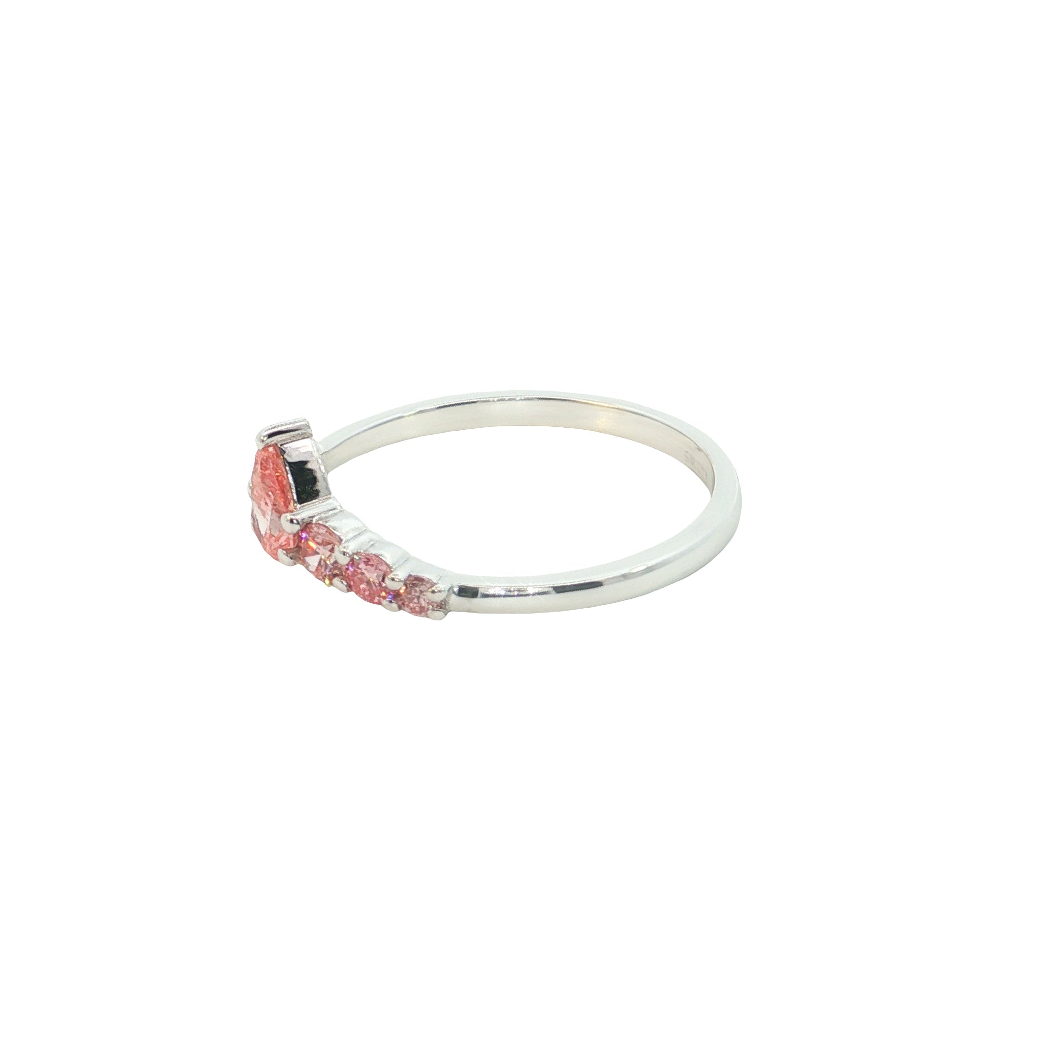 pink color pear with round brilliant Cut Lab grown Diamond stackable ring band