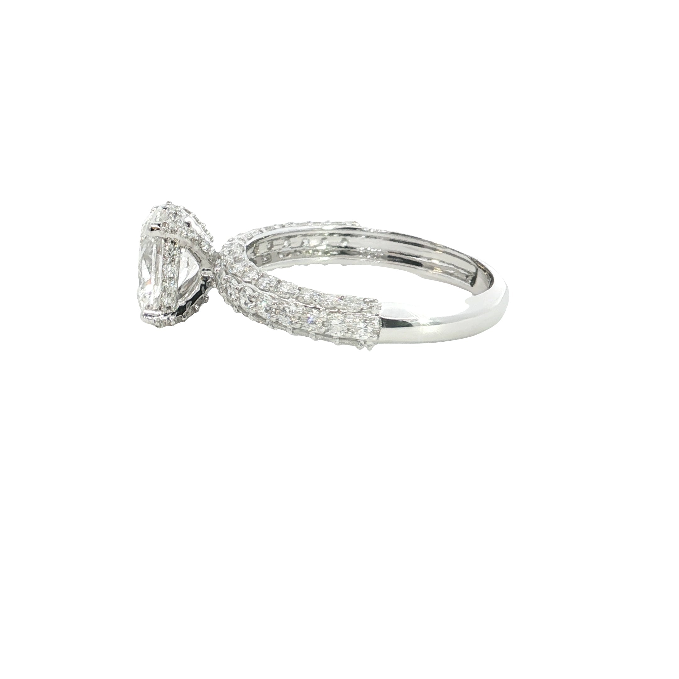 Oval with Round Brilliant Cut Lab grown Diamond with pave setting engagement ring