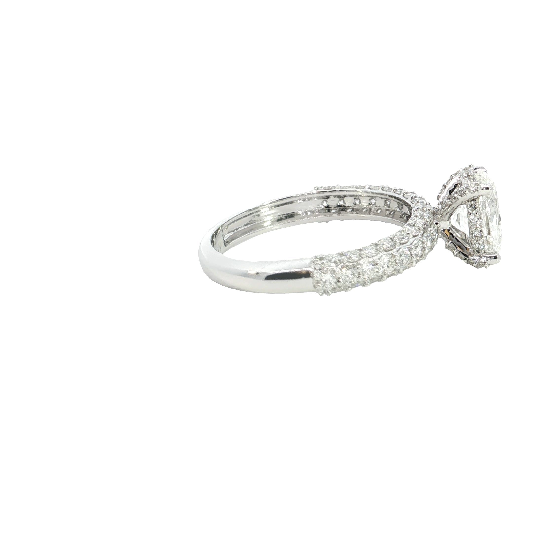 Oval with Round Brilliant Cut Lab grown Diamond with pave setting engagement ring