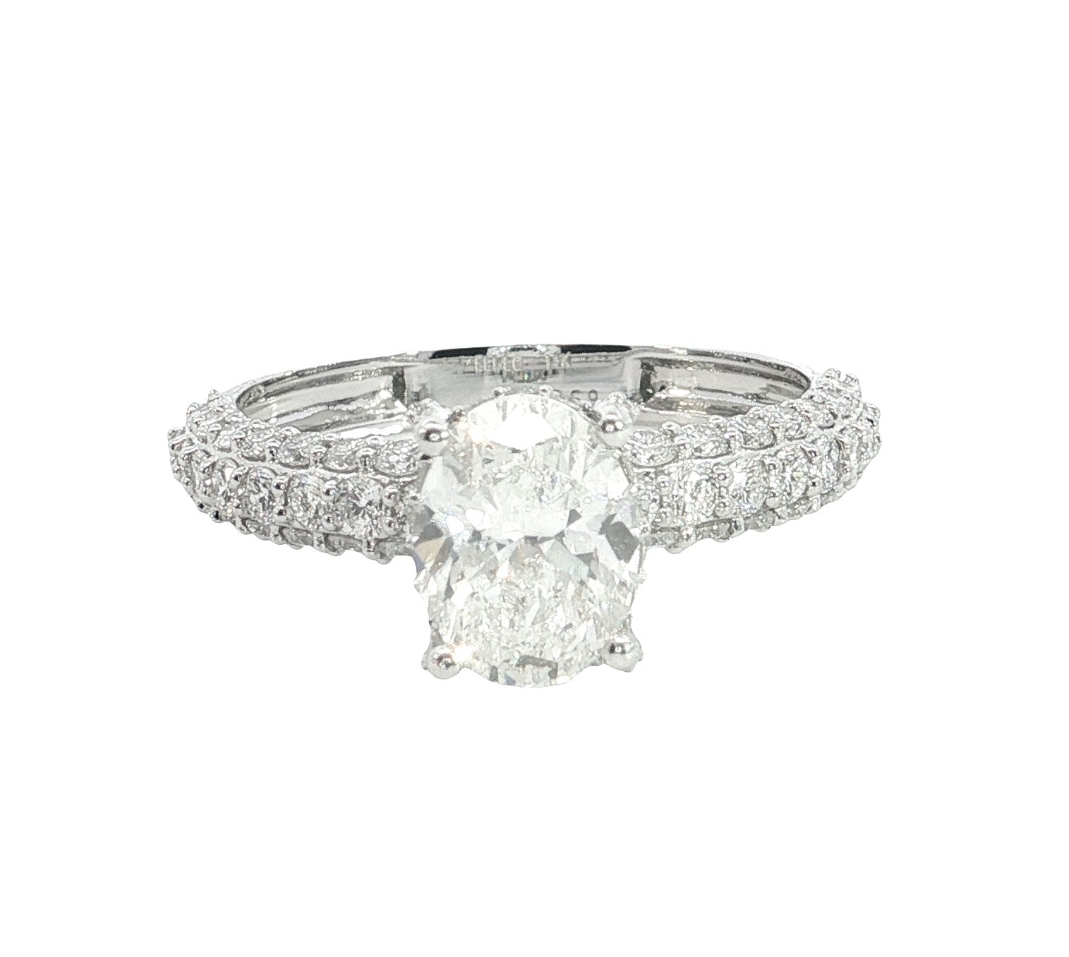 Oval with Round Brilliant Cut Lab grown Diamond with pave setting engagement ring
