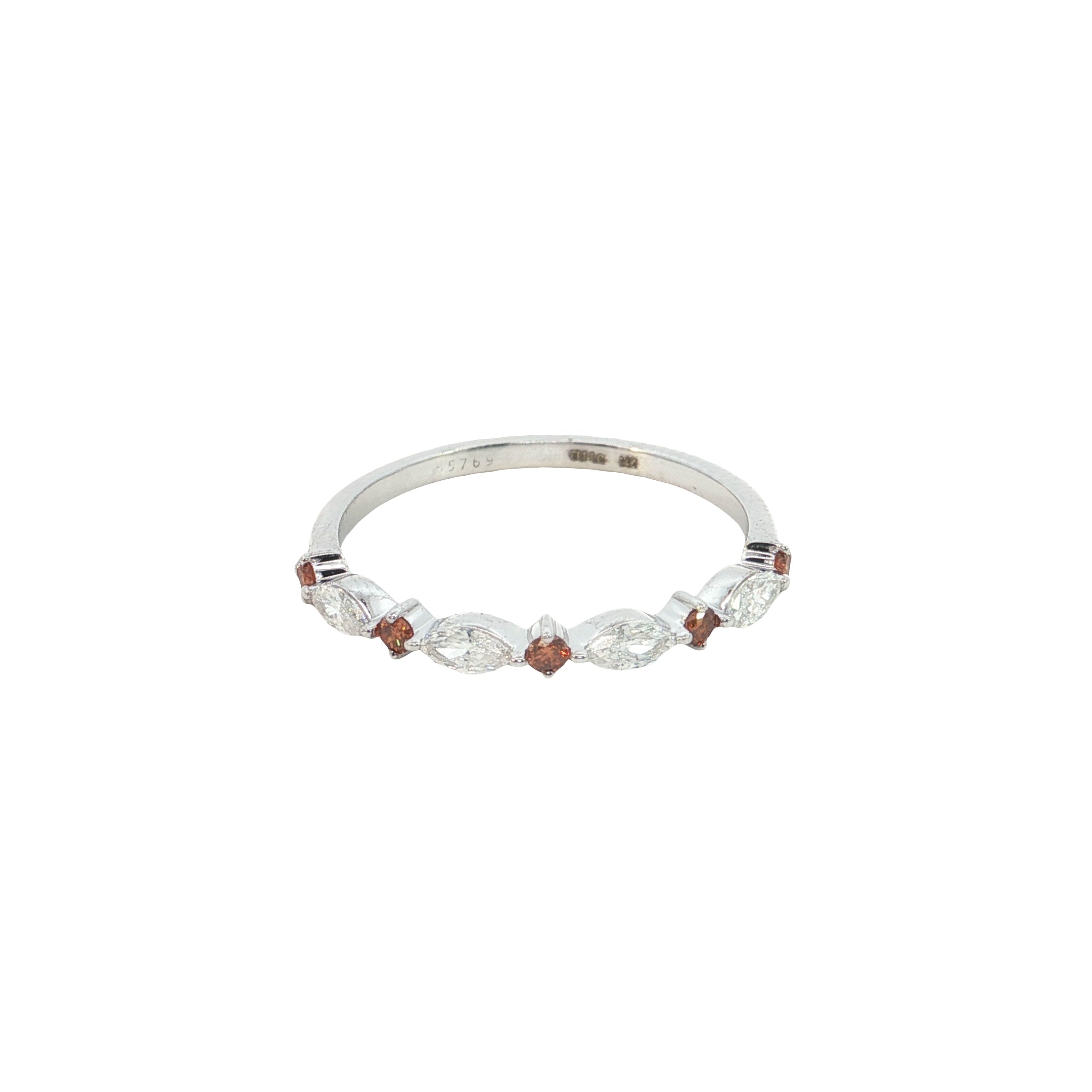 red brilliant cut with white marquise Cut Lab grown Diamond stackable ring band